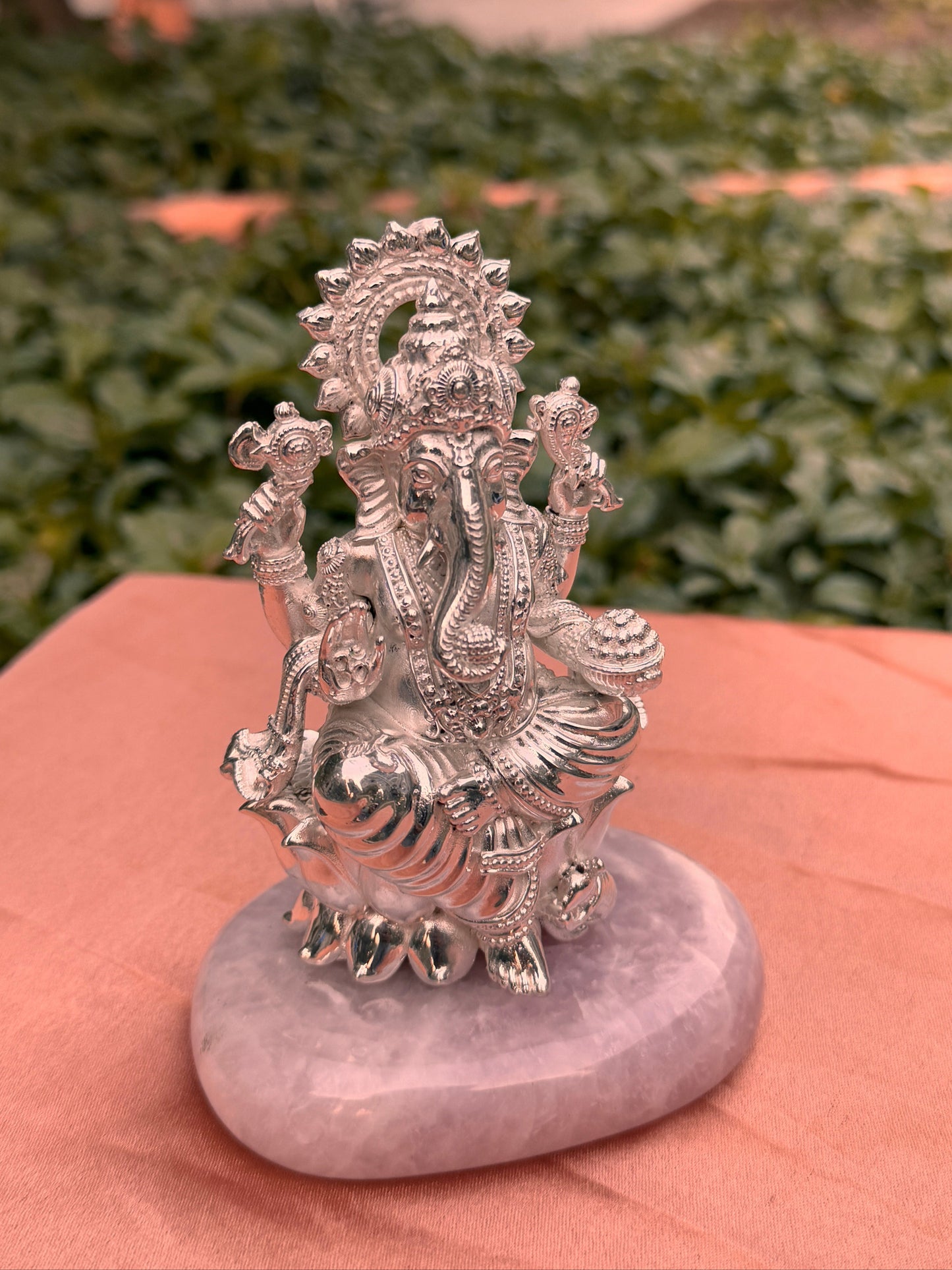 Silver Platted Ganesh Ji Stone Base