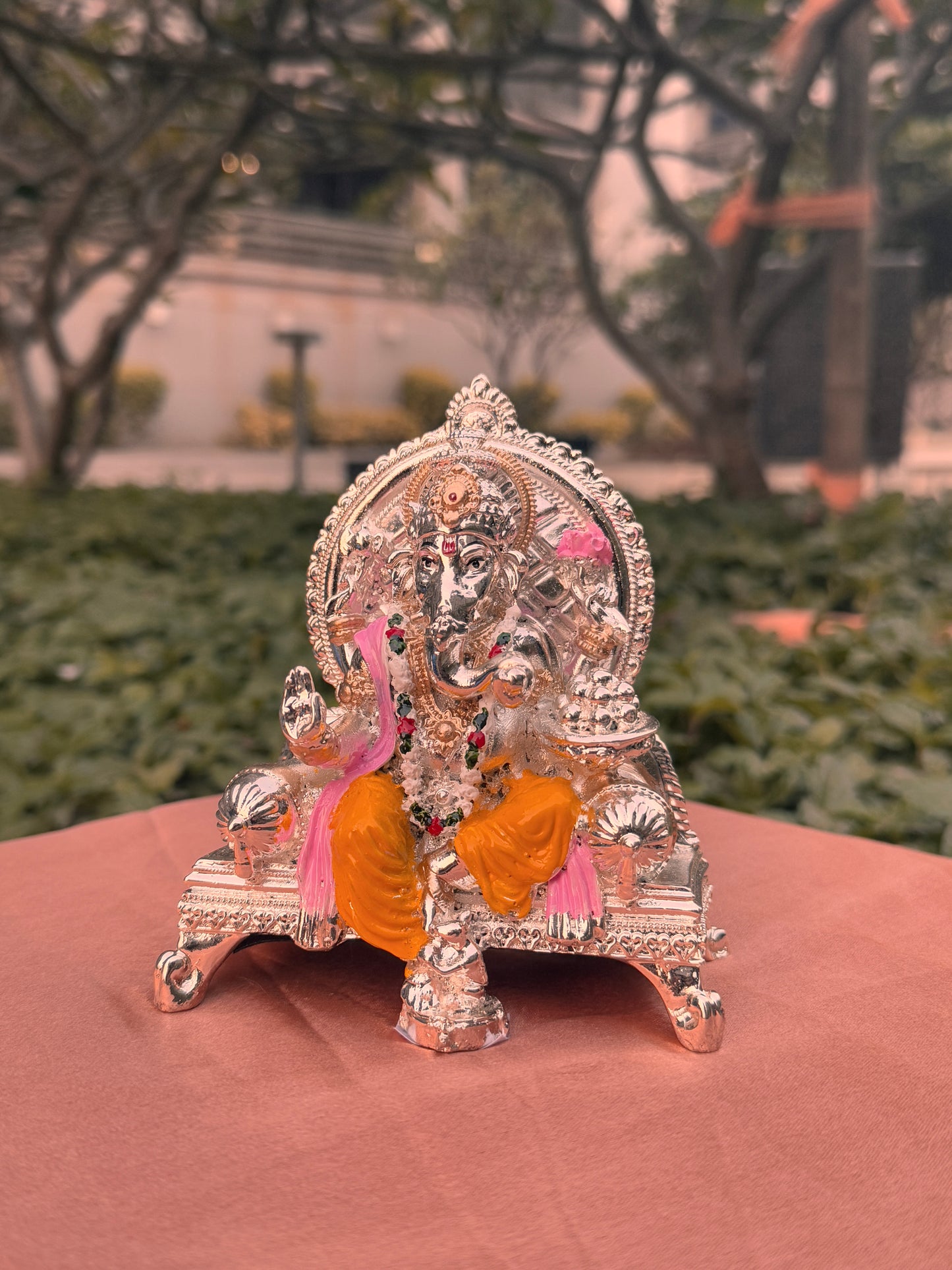 Antique Silver Plated Pair of Ganeshji and Laxmi Ji -Colored