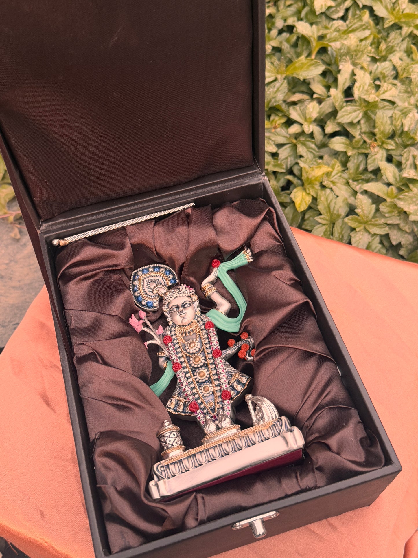 Luxurious Silver Plated Antique Shrinath Ji-Colored