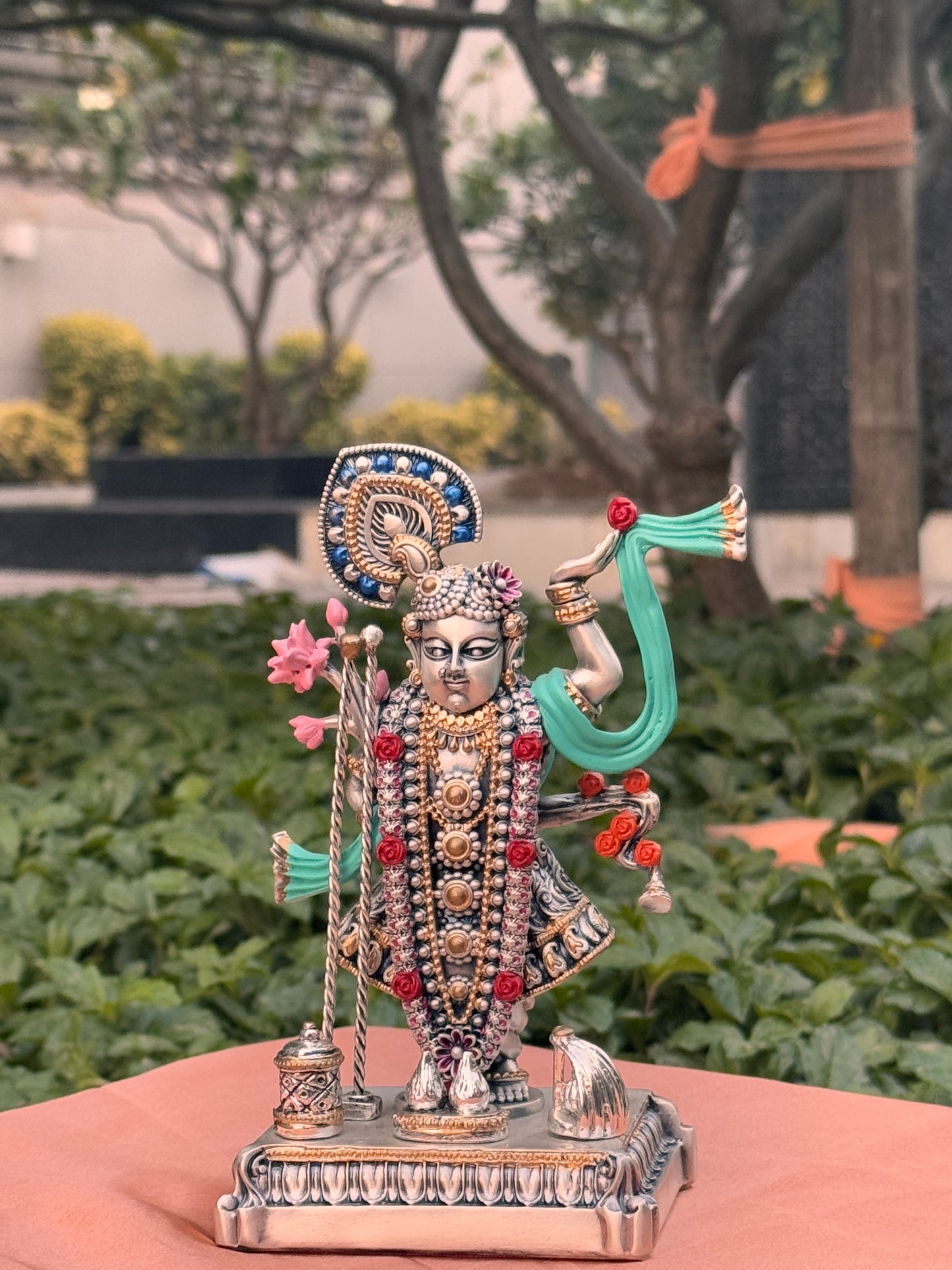 Luxurious Silver Plated Antique Shrinath Ji-Colored