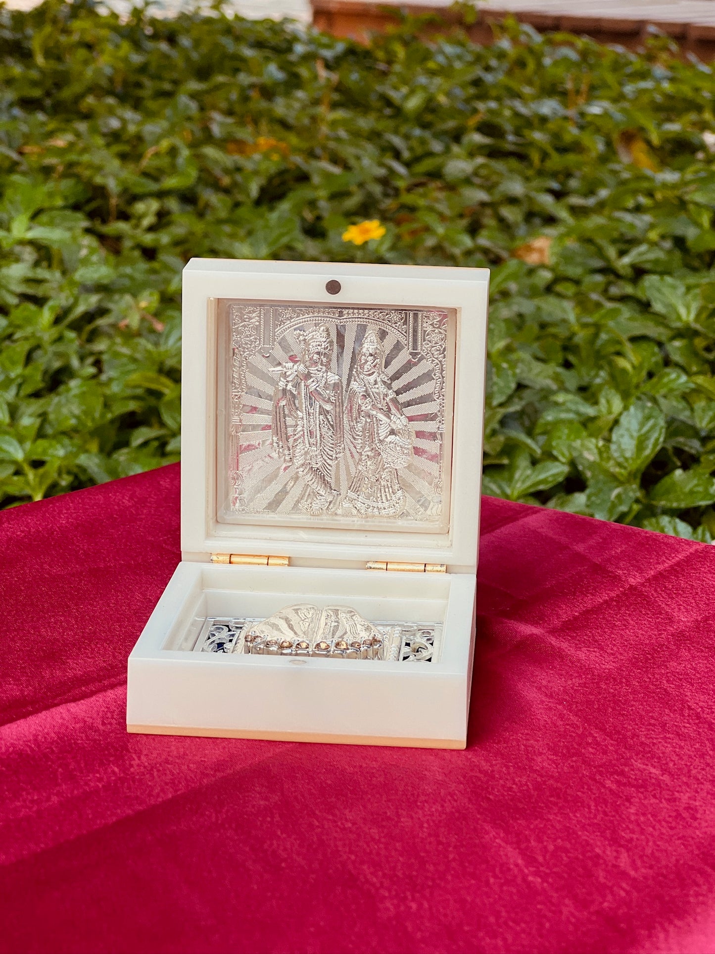 Silver Foil Pooja Petti Small -Radha Krishna