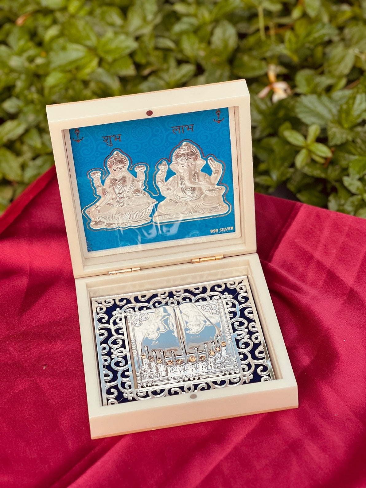 Silver Foil Pooja Petti Medium -Radha Krishna