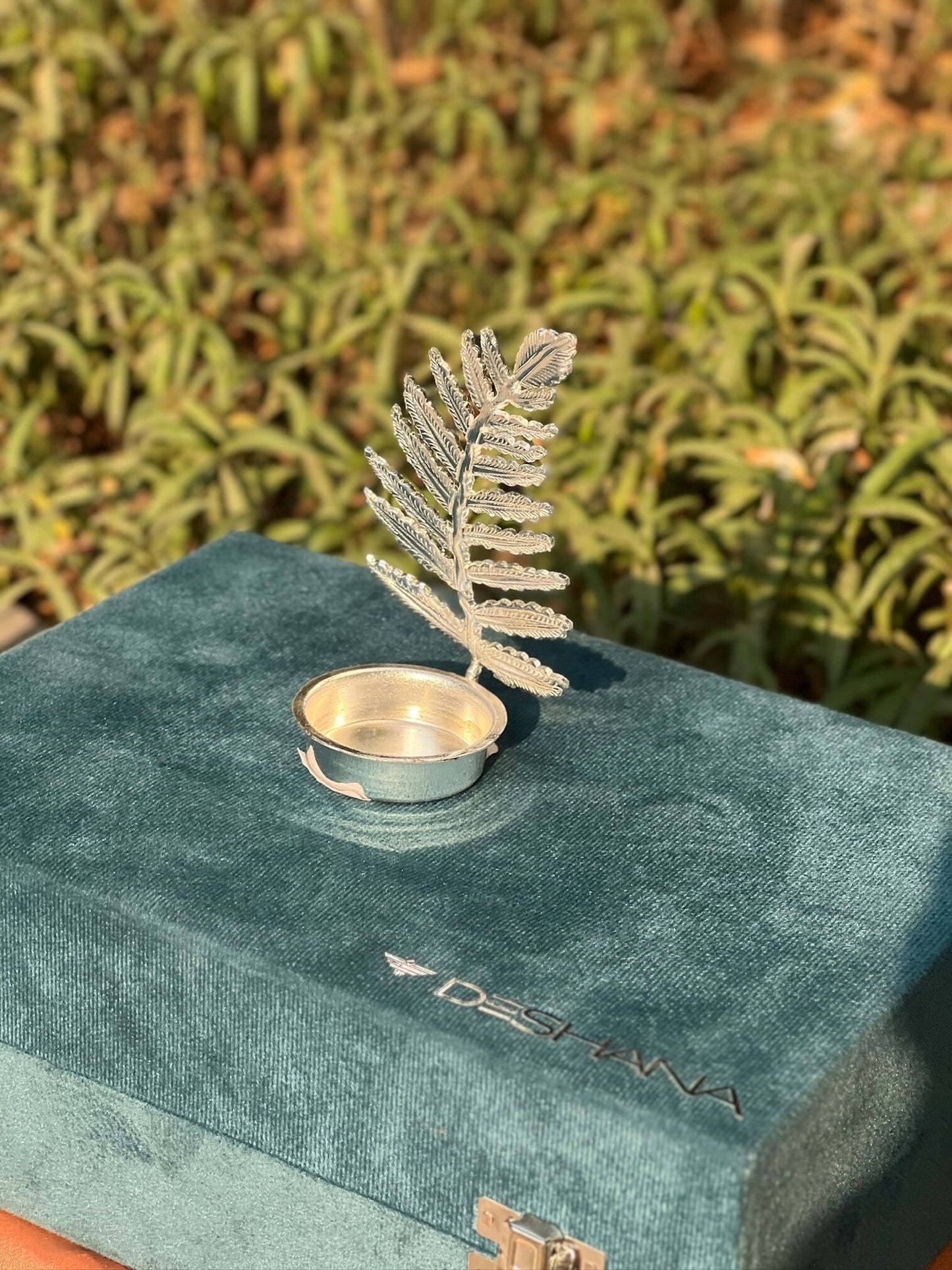 Hand Crafted Flower Silver Plated Stylish Diya/Candle Stand