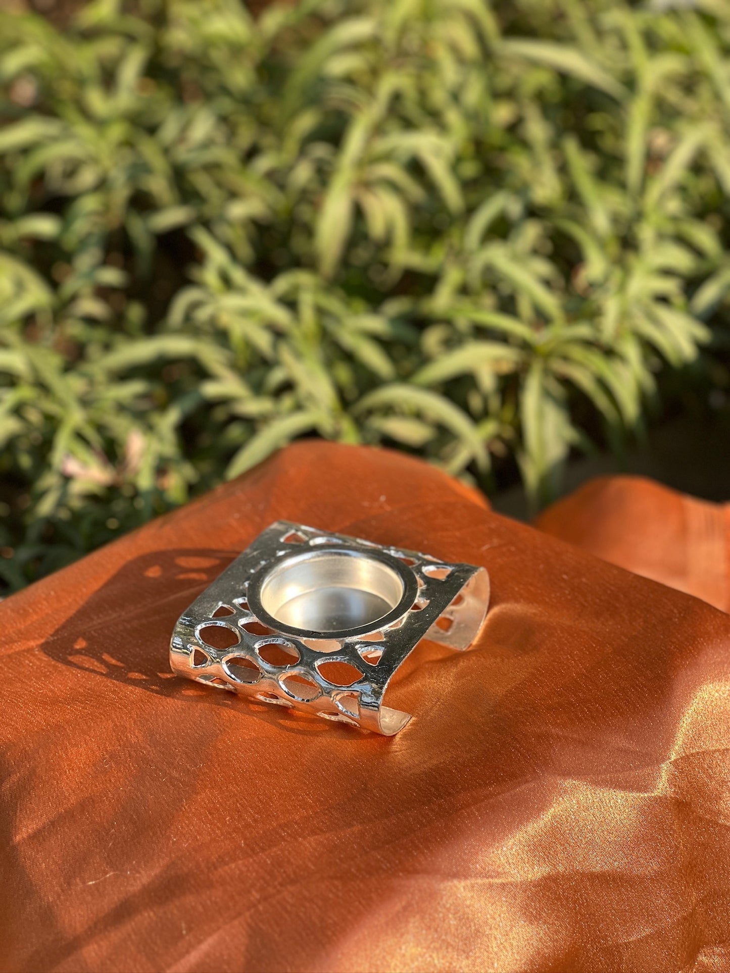 Hand Crafted Jali Style Silver Plated Stylish Diya/Candle Stand
