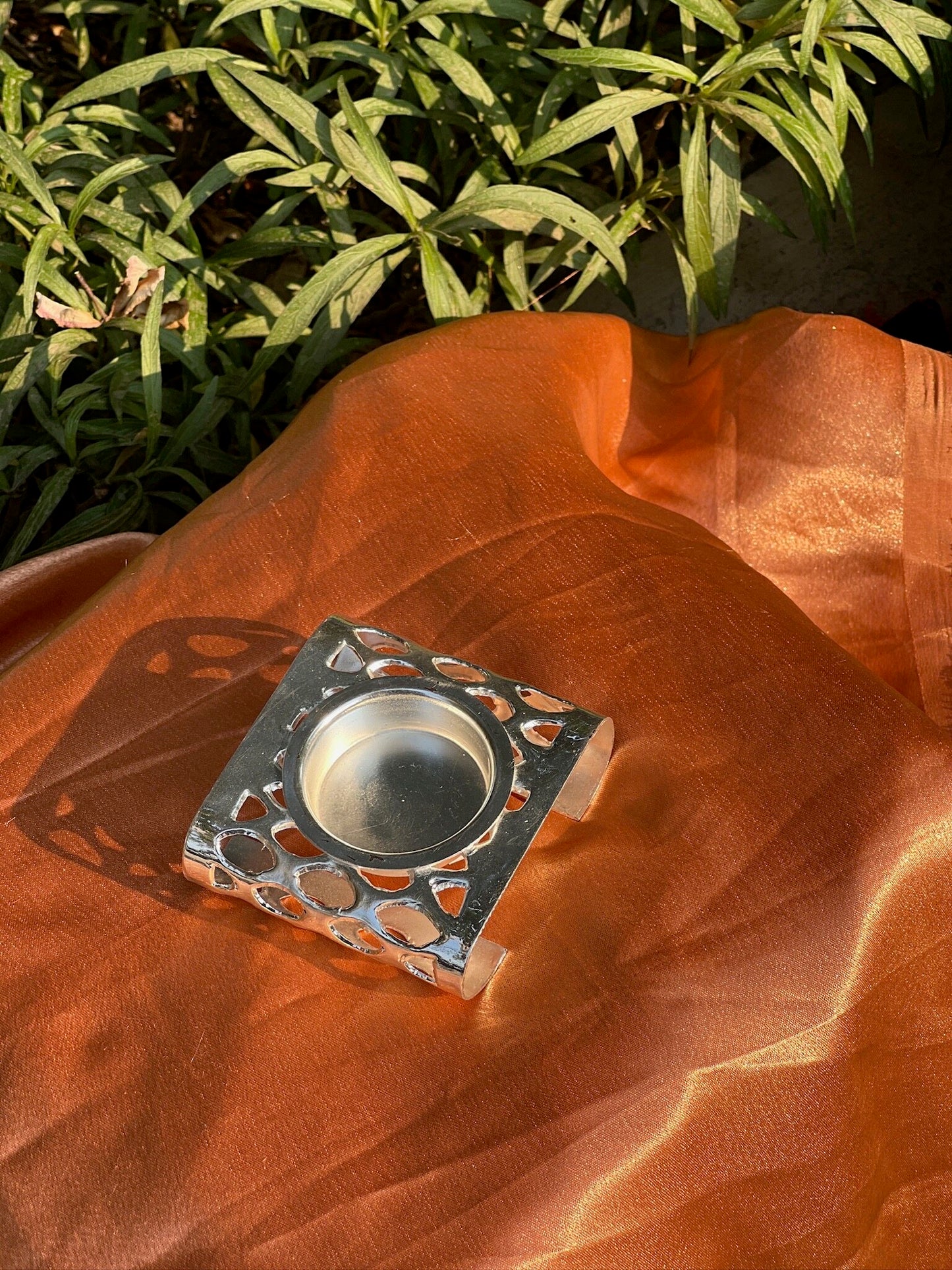 Hand Crafted Jali Style Silver Plated Stylish Diya/Candle Stand