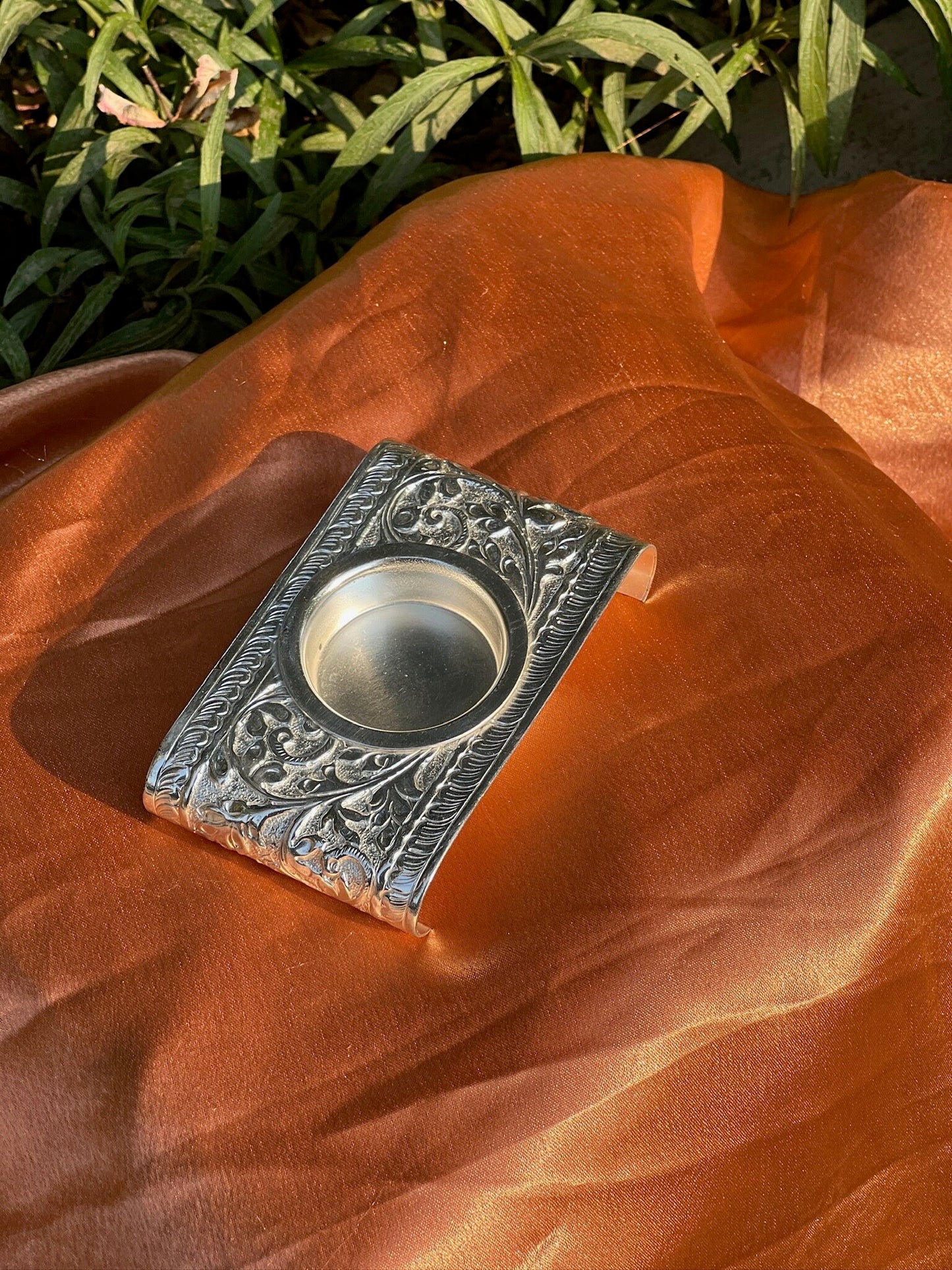 Hand Crafted Nakassi Style Silver Plated Stylish Diya/Candle Stand