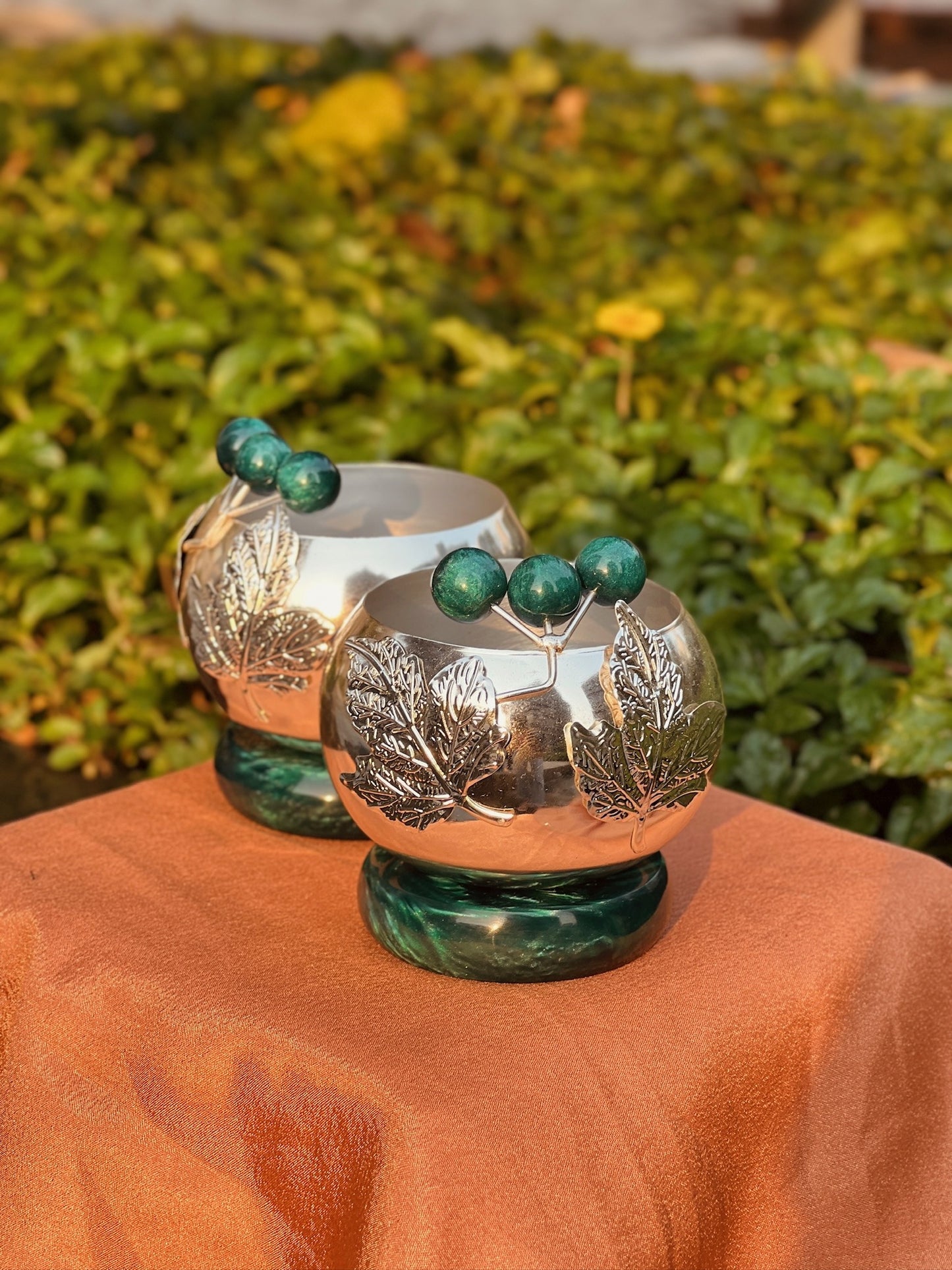 Pair of Silver Plated Bowls With Stone Base