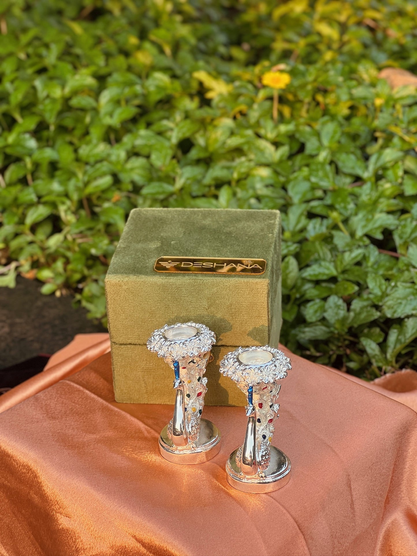 Pair of Silver Plated Peacock Pattern Candle Stand-Small