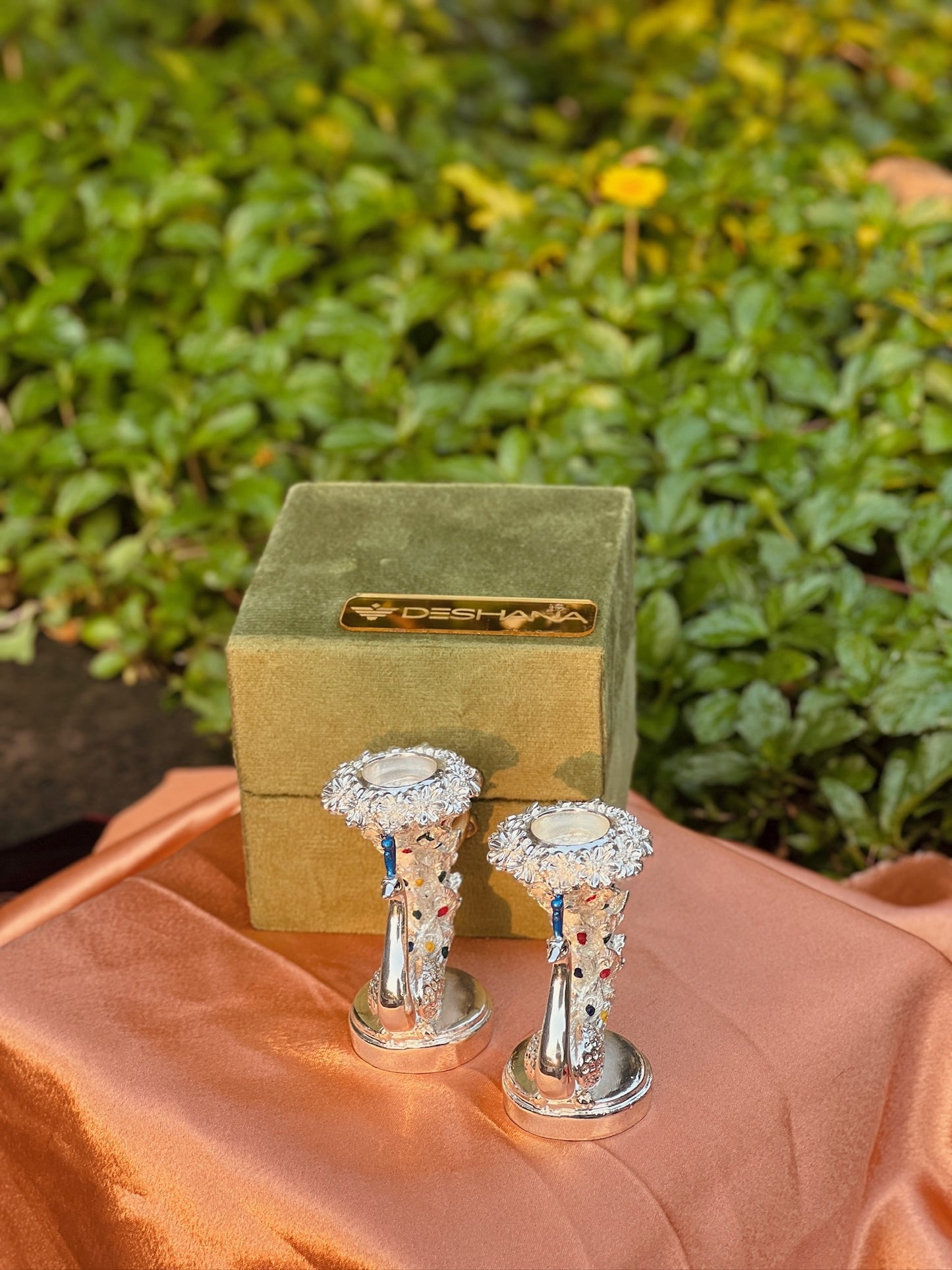 Pair of Silver Plated Peacock Pattern Candle Stand-Small