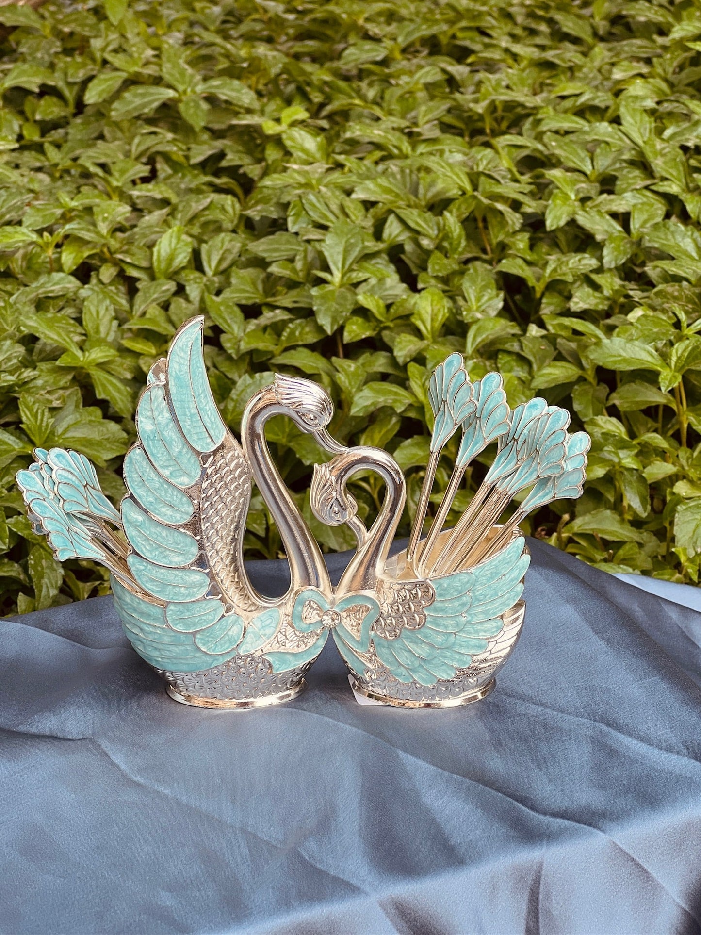 Enamel Spoon Holder With Set of Spoons-Blue