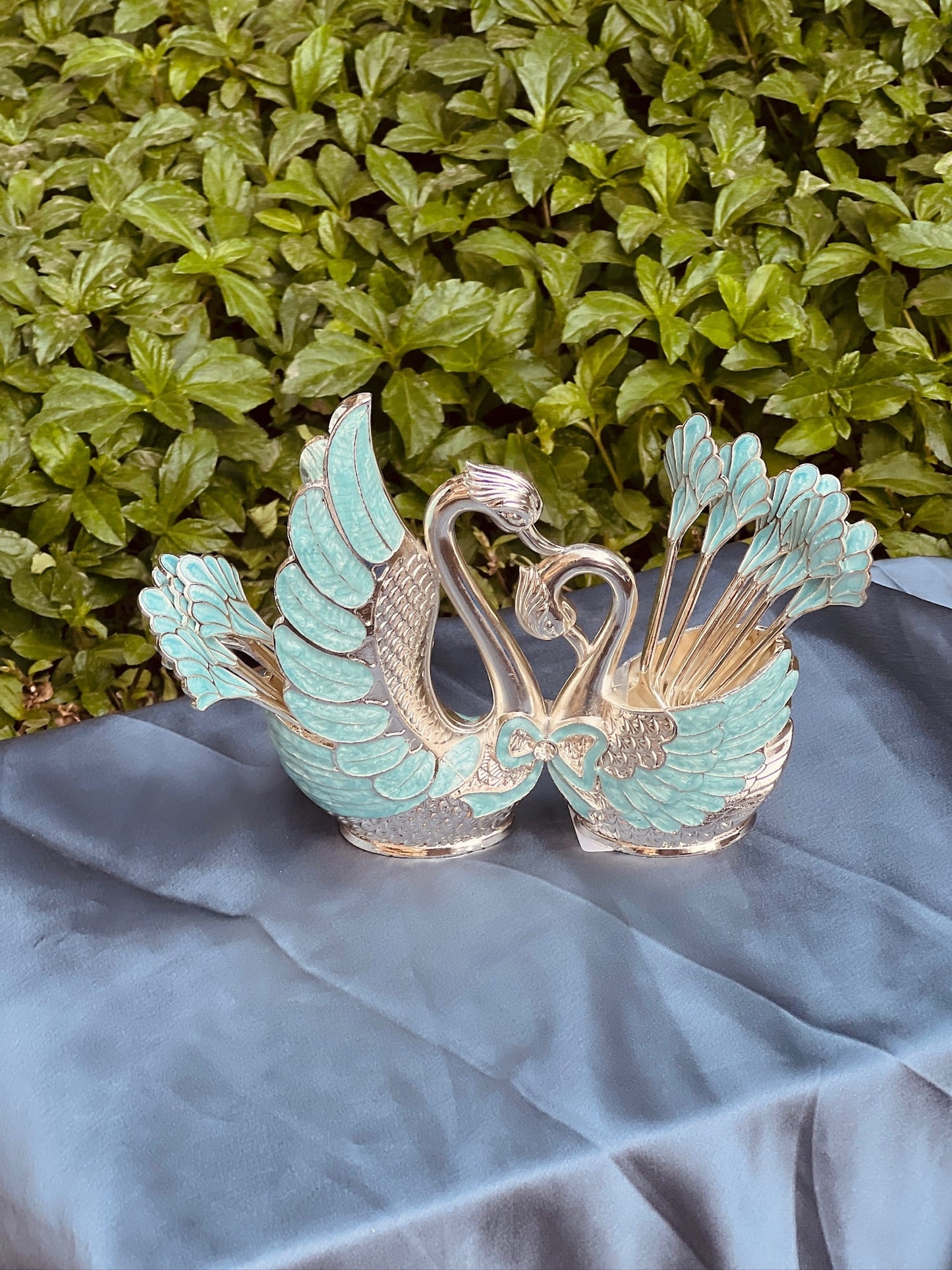 Enamel Spoon Holder With Set of Spoons-Blue