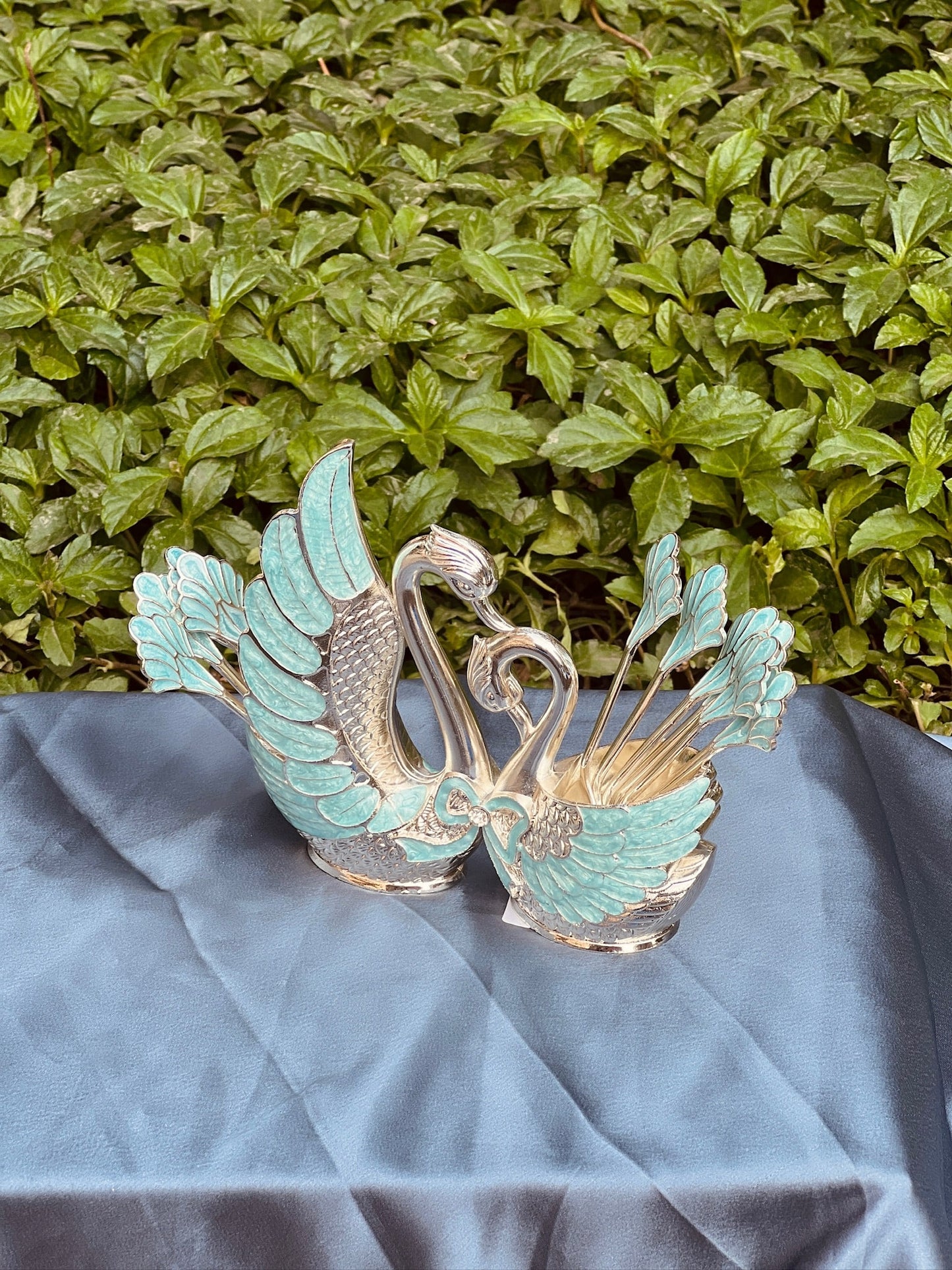 Enamel Spoon Holder With Set of Spoons-Blue