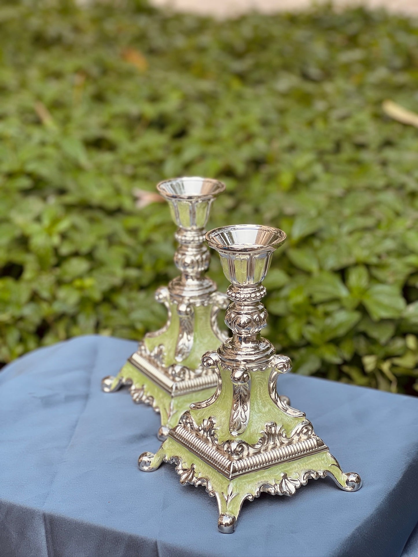 Luxurious Enamel set of Candle Stand-Green