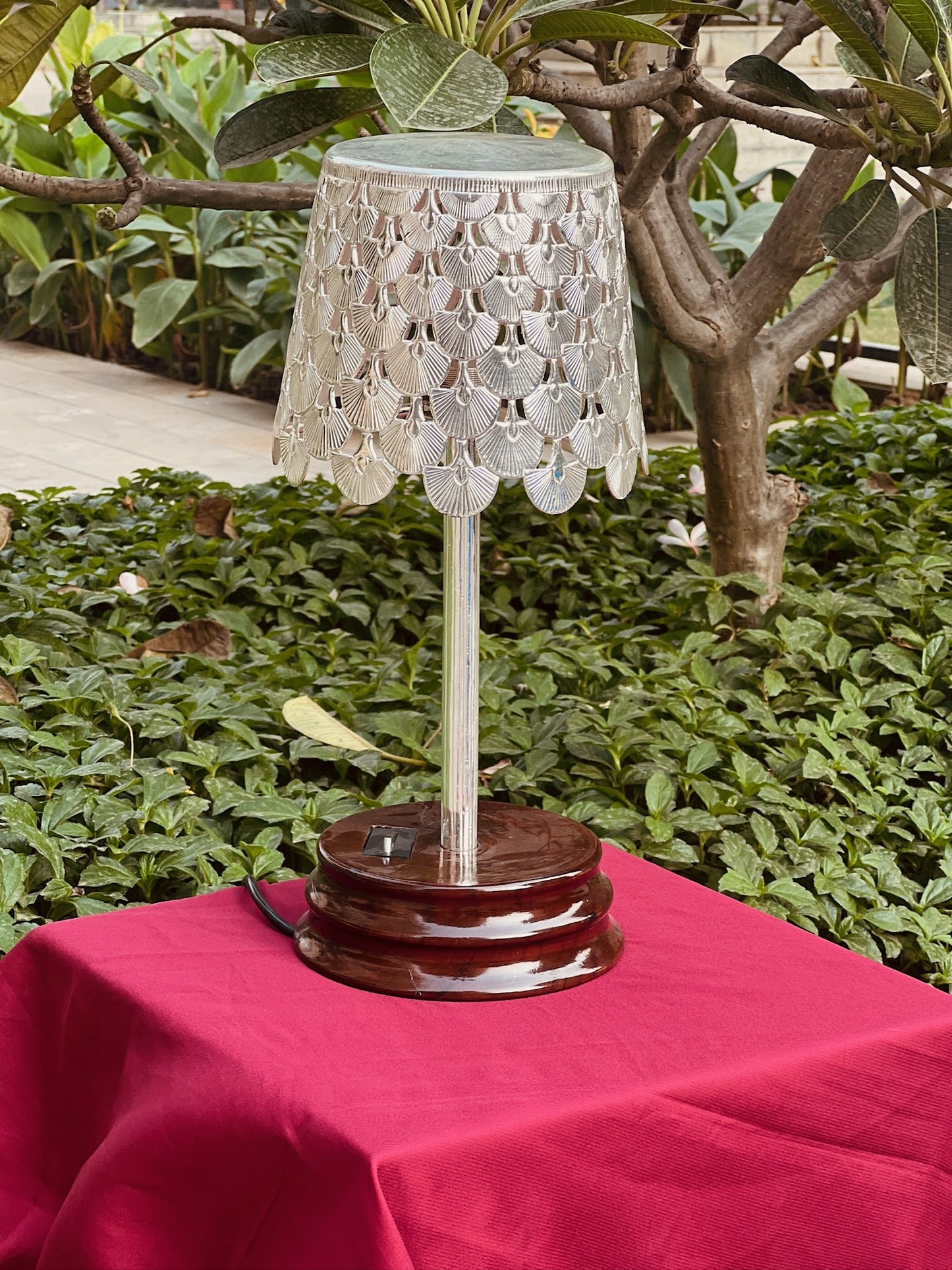 Luxurious Silver Plated Lamp With Wooden Base