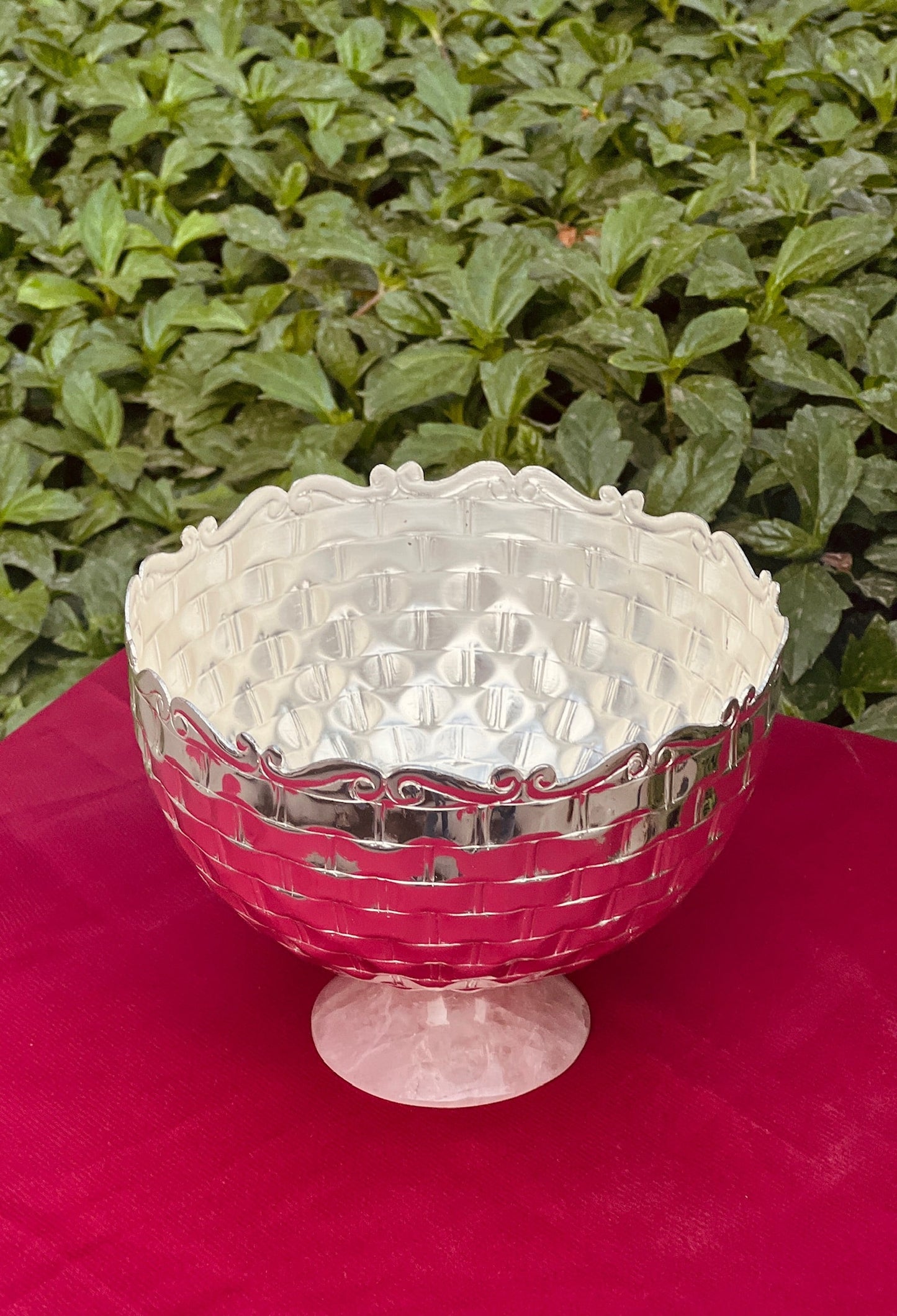 Luxurious SIlver Plated Rose Quarts Stone Base Bowl