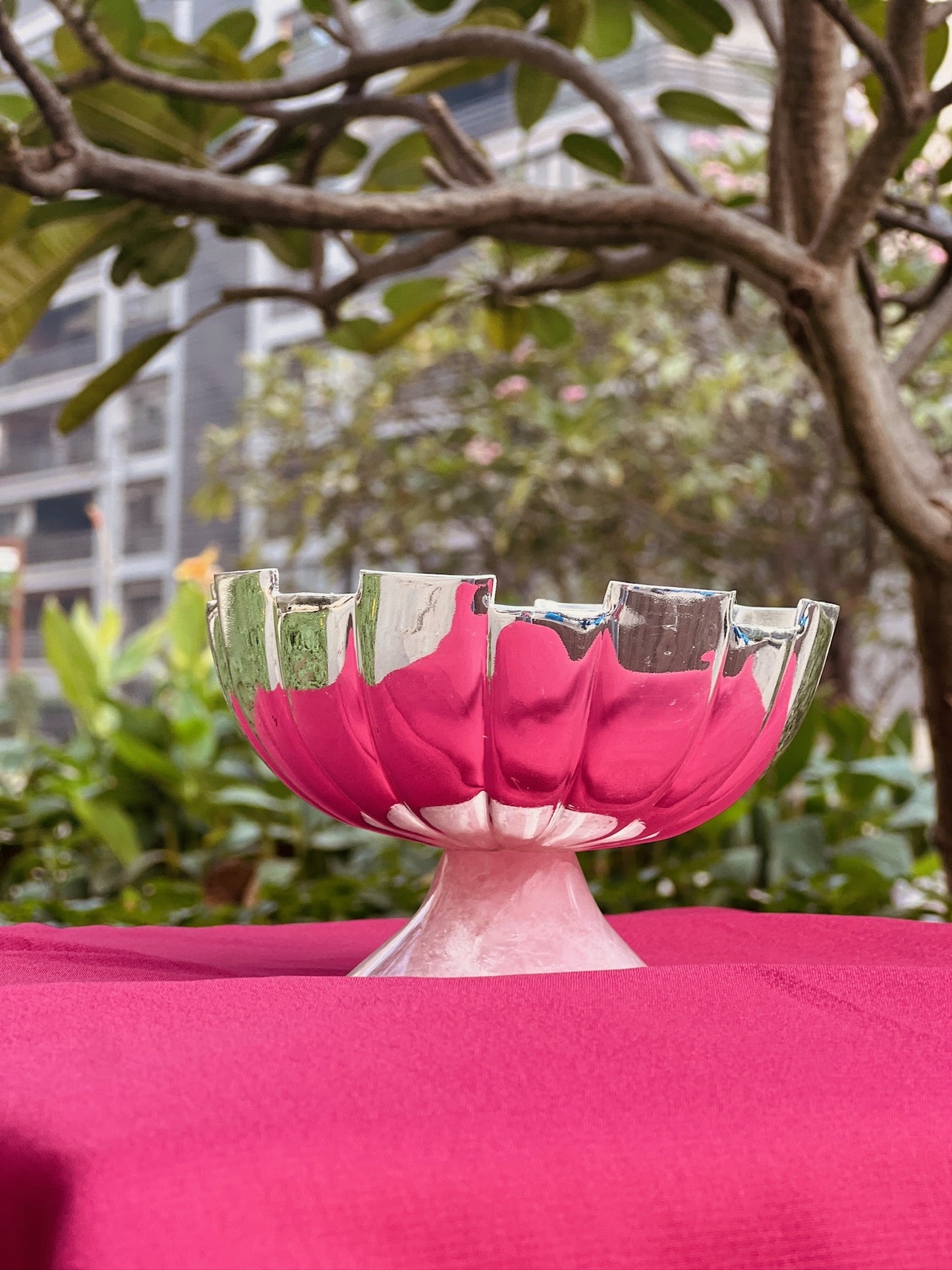 Luxurious SIlver Plated Rose Quarts Stone Base Bowl