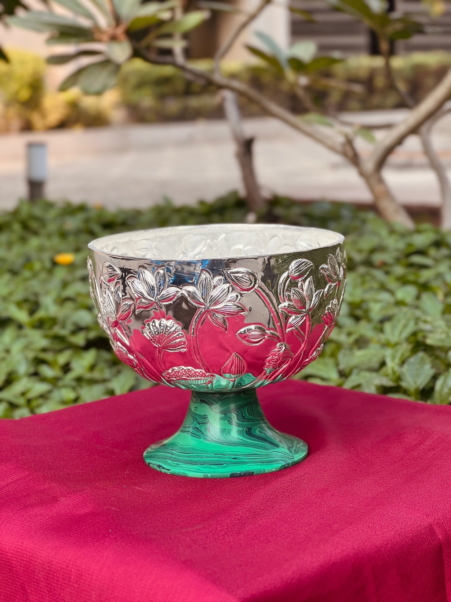 Luxurious SIlver Plated Stone Base Bowl
