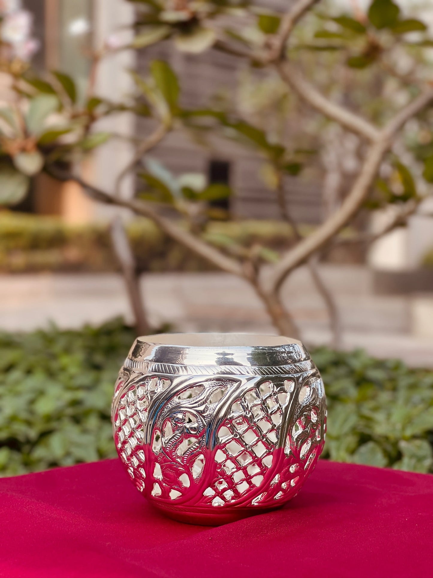 Silver Plated Jali Style Candle Stand