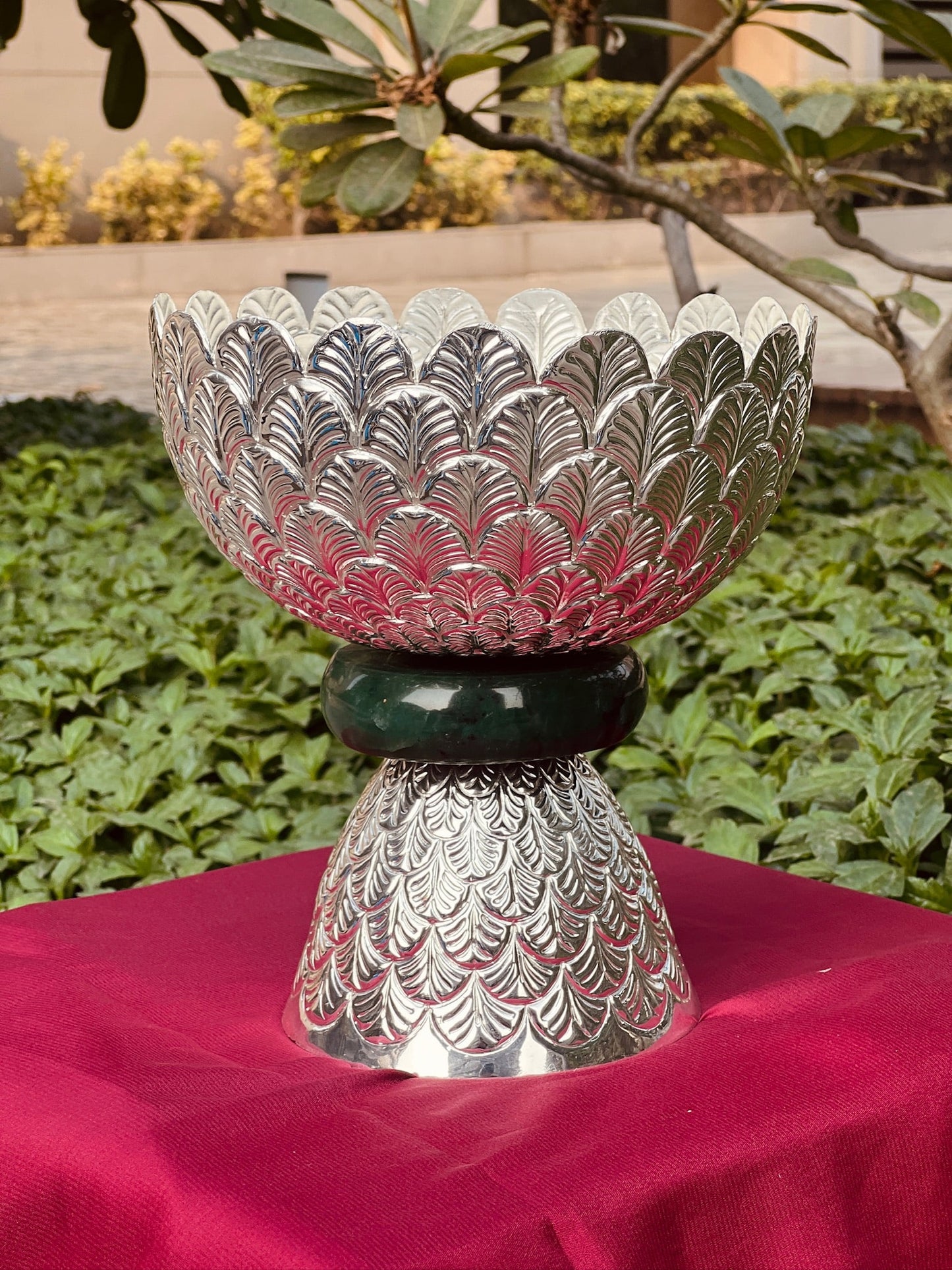 Long Style Stone Ring Silver Plated Bowl