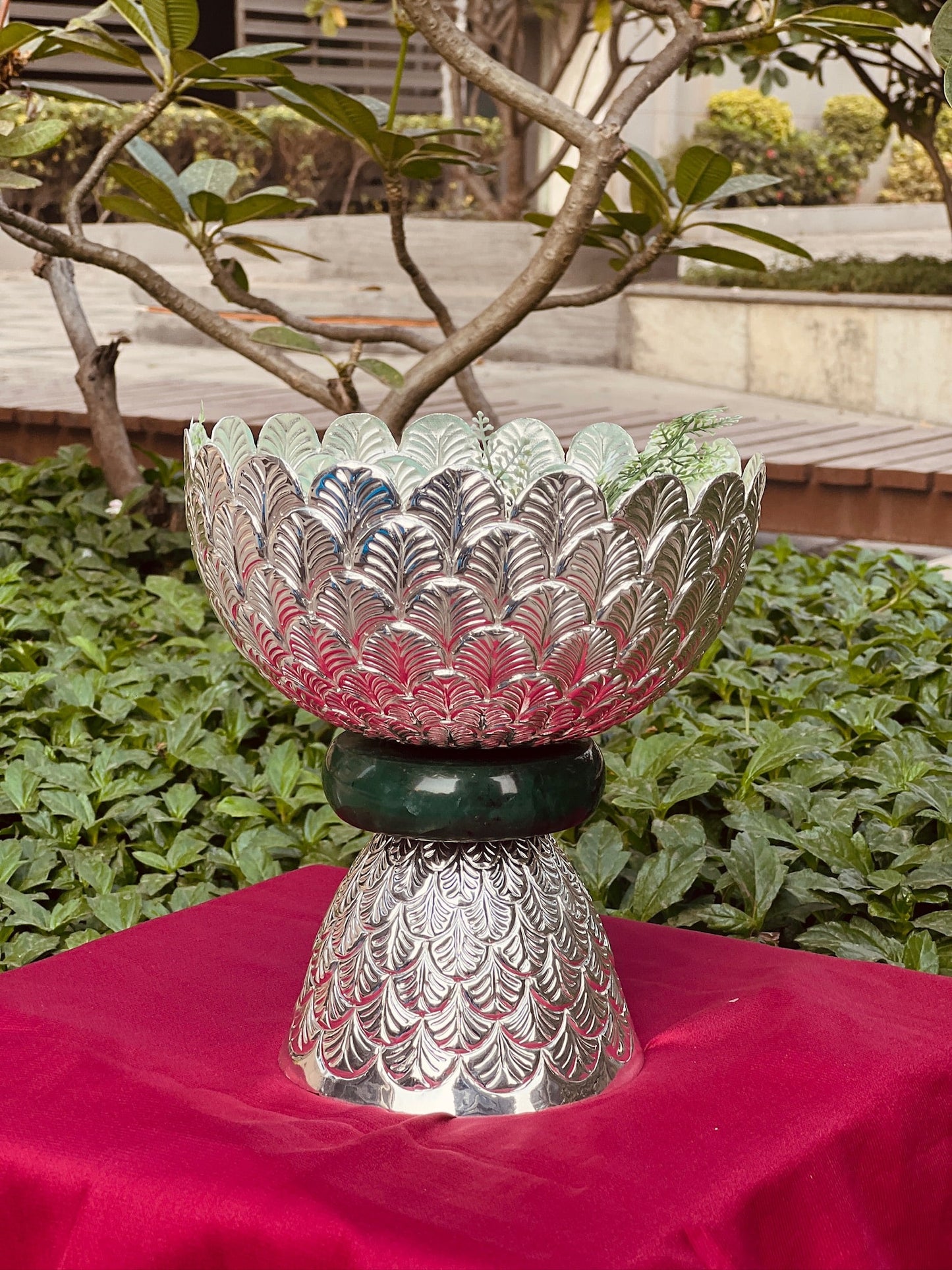 Long Style Stone Ring Silver Plated Bowl