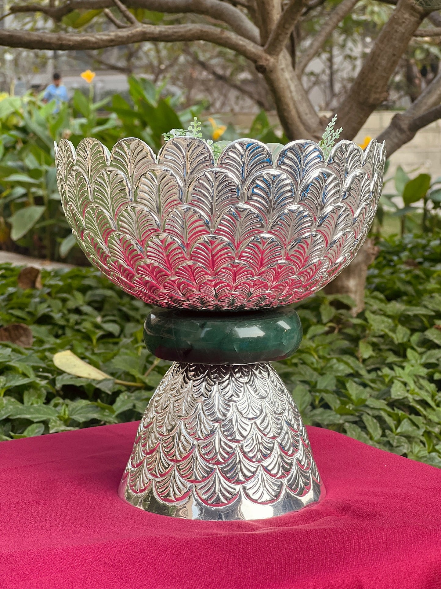 Long Style Stone Ring Silver Plated Bowl
