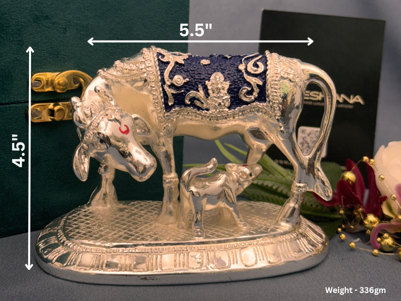 Silver Plated Antique Enamel Finish Kamdhenu