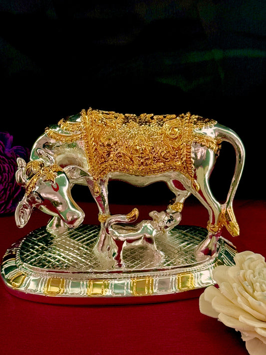 The Elegance of Deshana's Silver and Gold Plated Kamdhenu: A Masterpiece