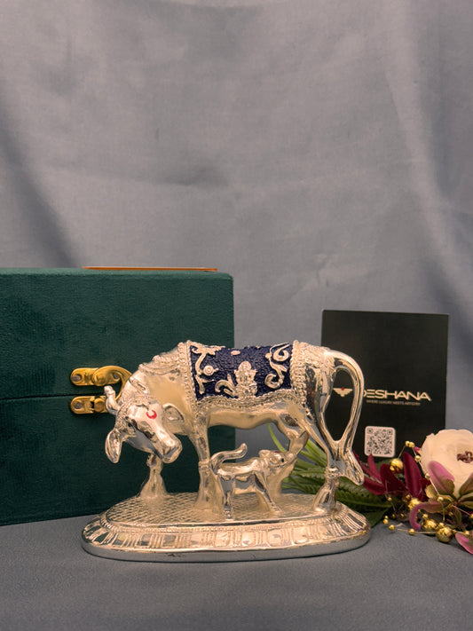 Silver Plated Antique Enamel Finish Kamdhenu