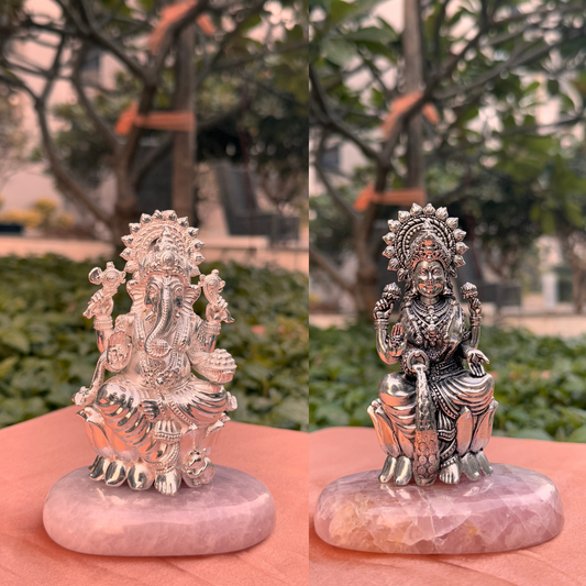 Silver Plated Antique Ganesh Ji Laxmi JI