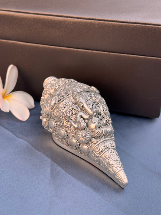 Luxurious Silver Plated Shankh- Lord Ganesha