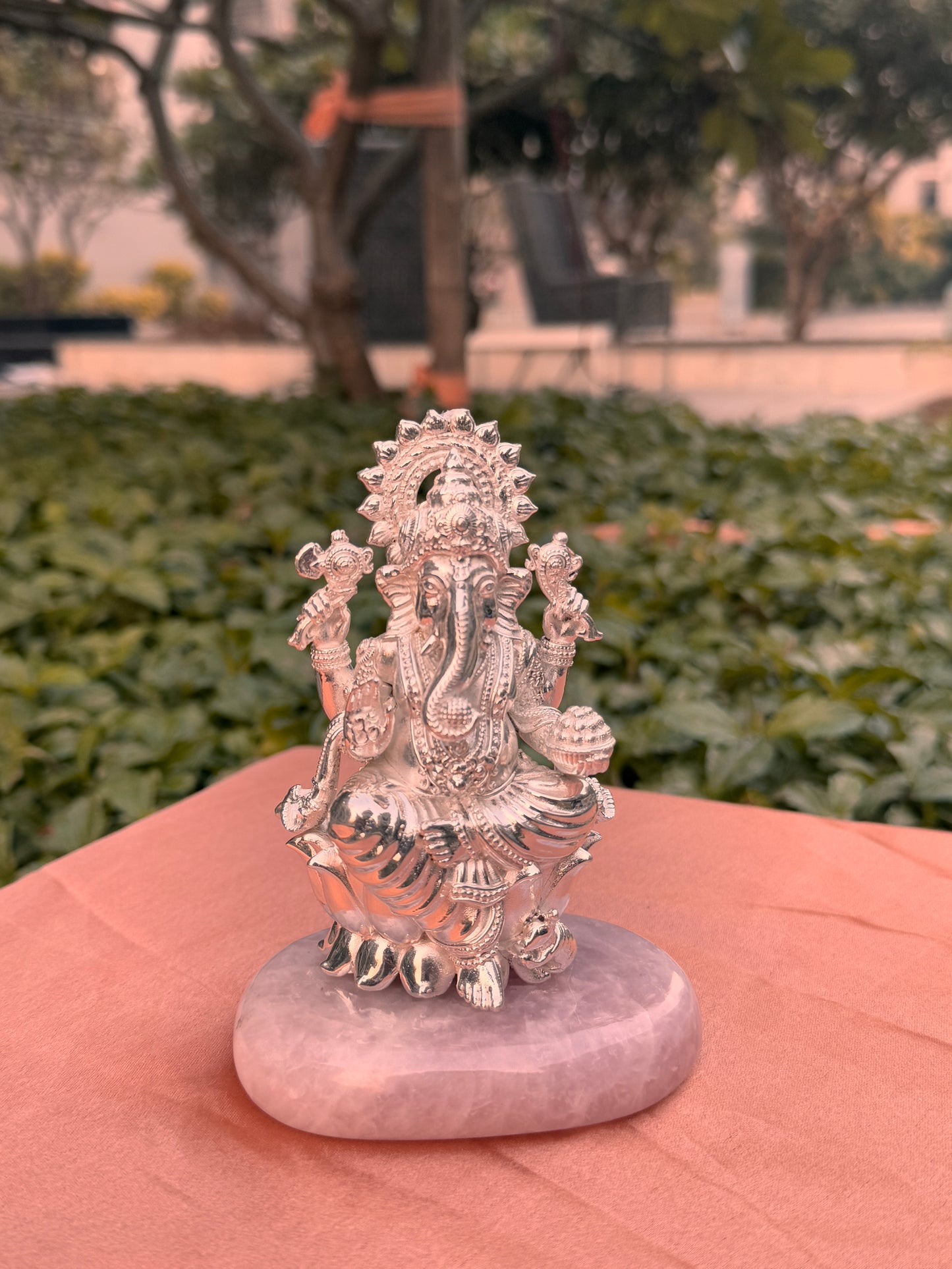 Silver Platted Ganesh Ji Stone Base