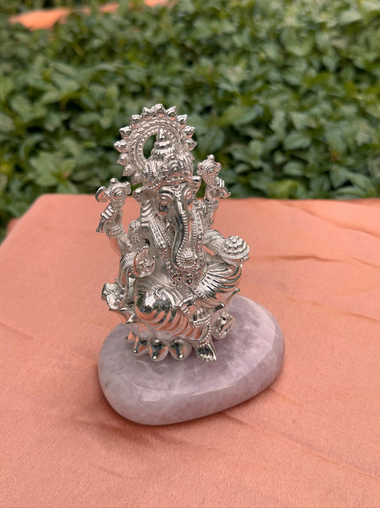 Silver Platted Ganesh Ji Stone Base