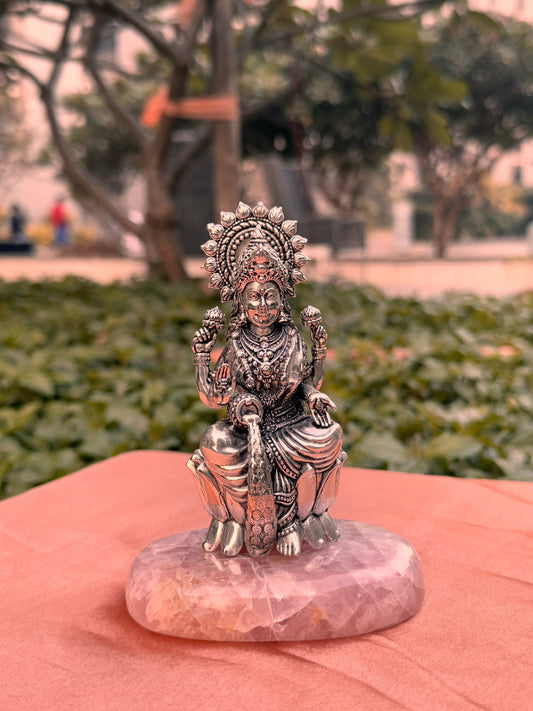 Antique Silver Platted Laxmi  Ji Stone Base