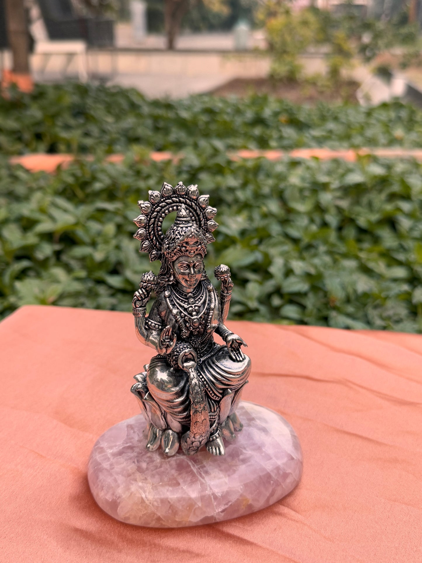 Antique Silver Platted Laxmi  Ji Stone Base