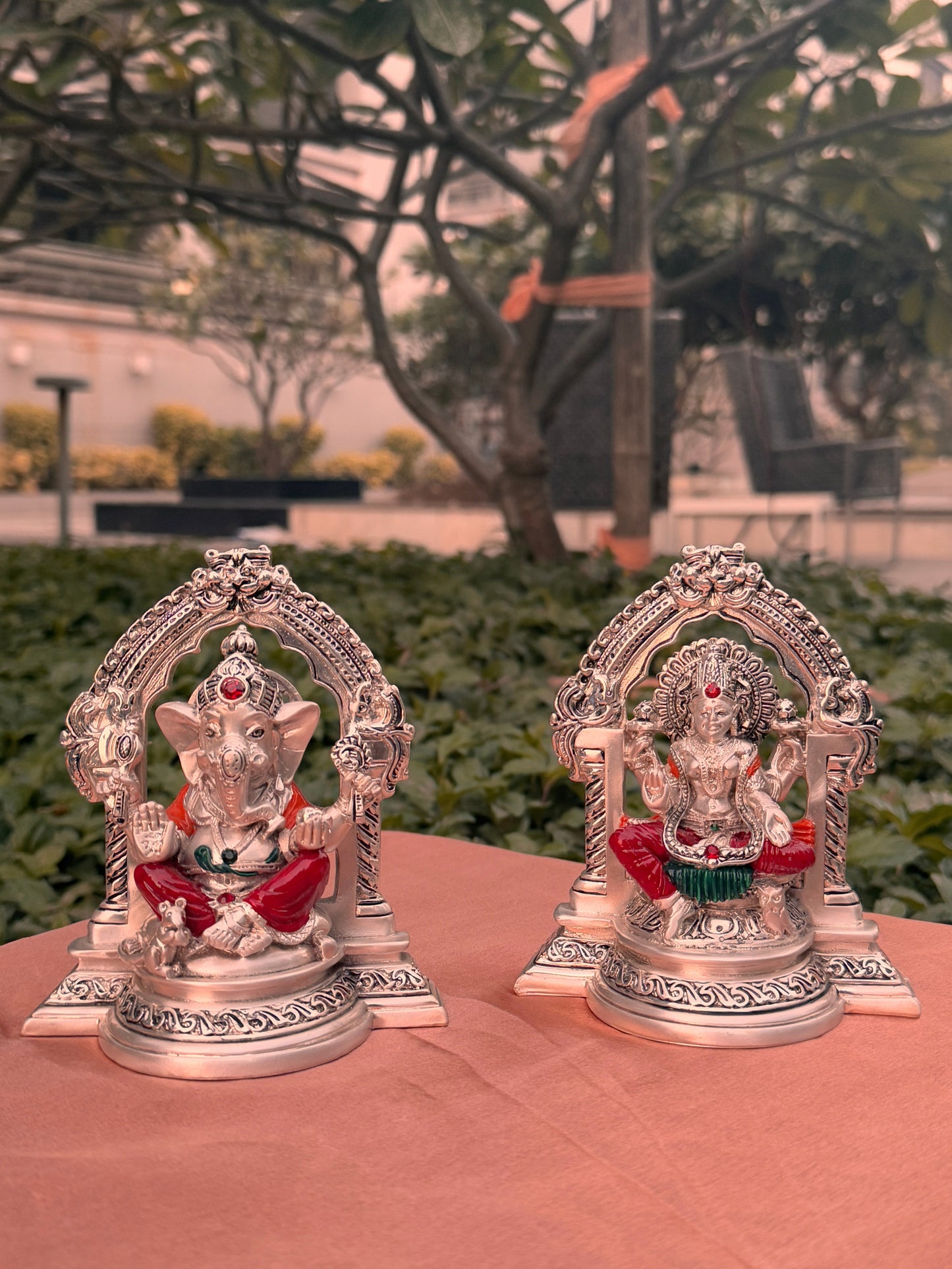Silver Plated Pair of Ganeshji and Laxmi Ji