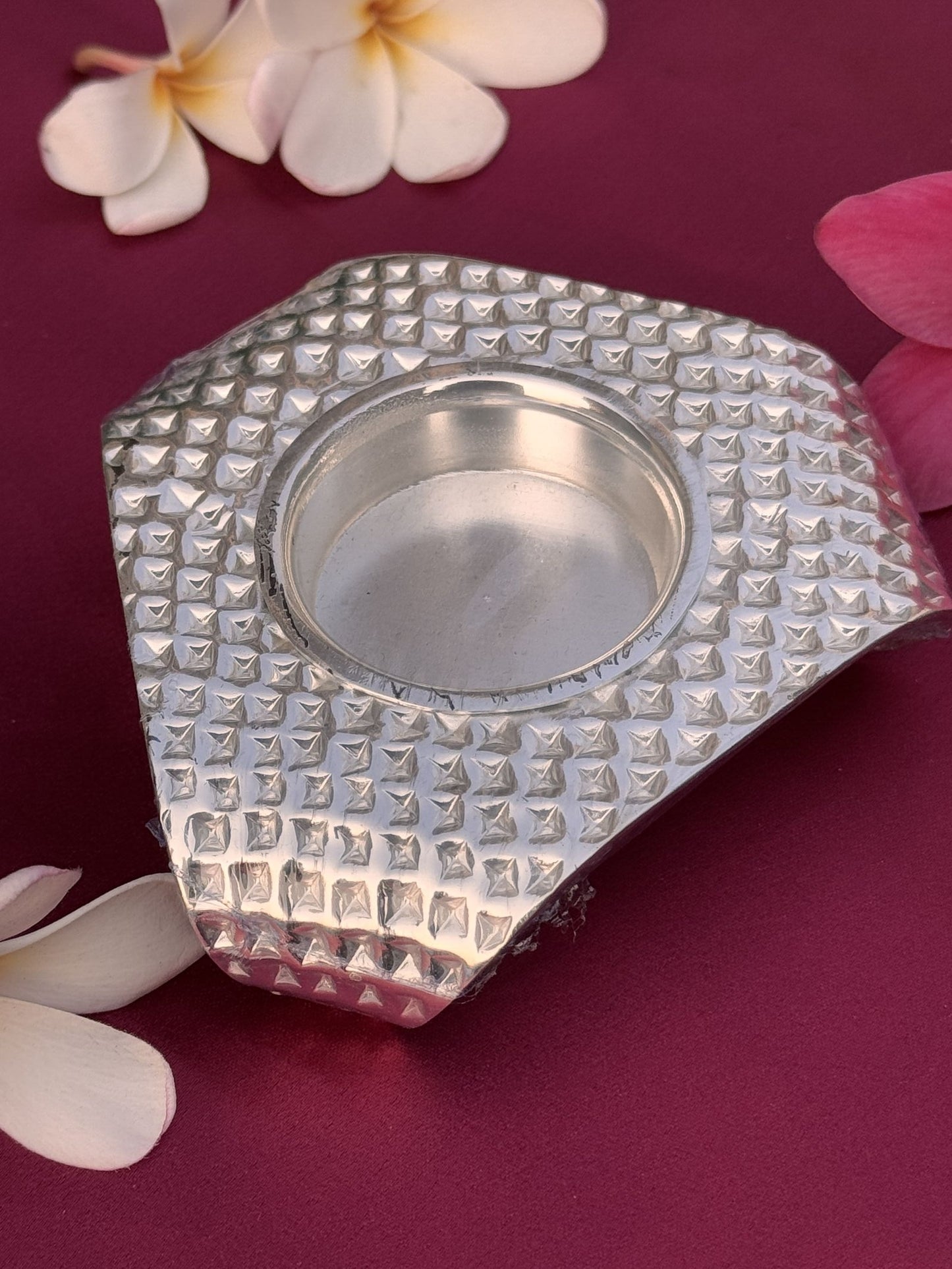 Hand Crafted Silver Plated Stylish Rectangle Shape Diya/Candle Stand