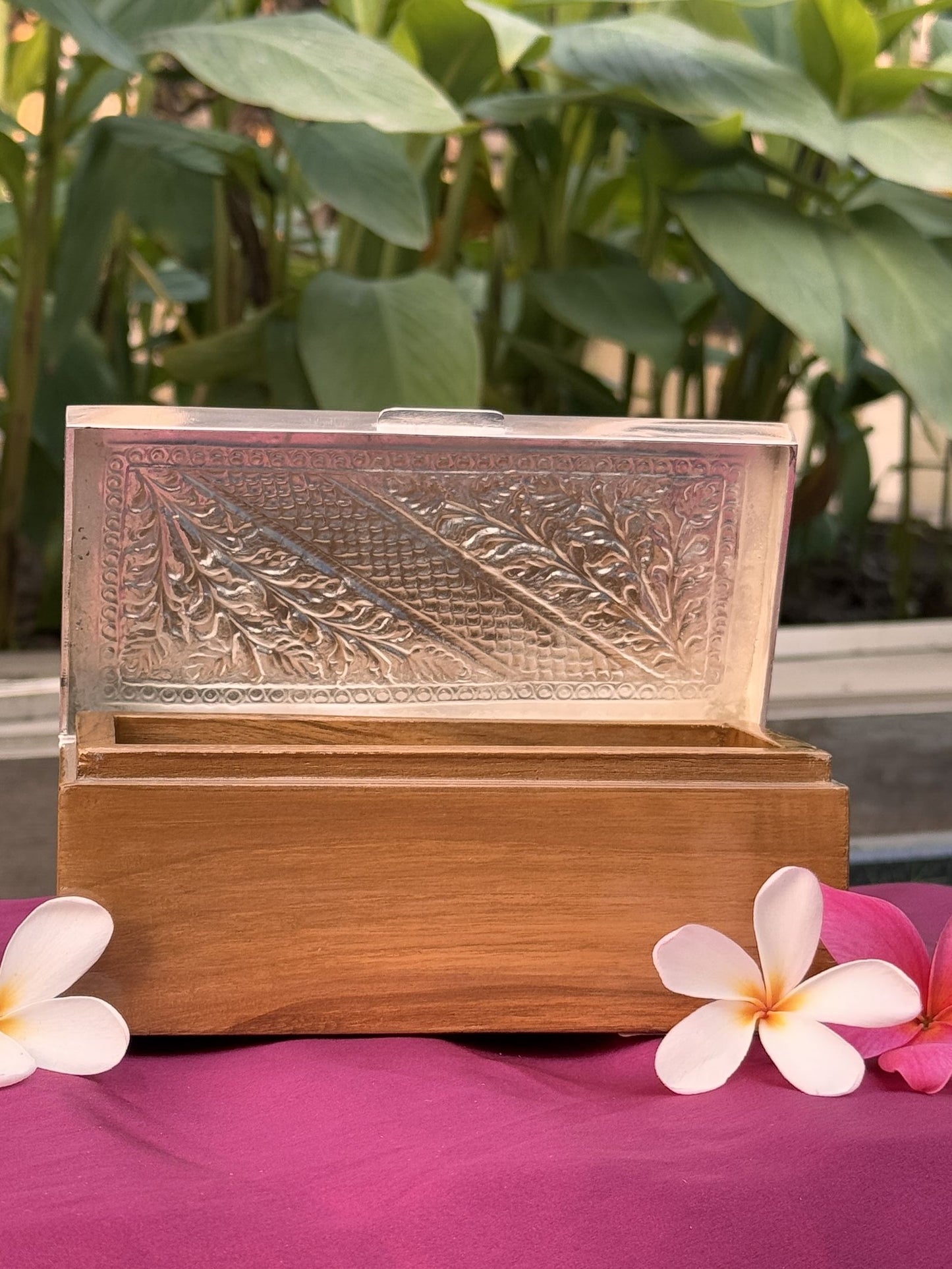 Silver Plated Dry Fruit Box With Wooden  Base -Small
