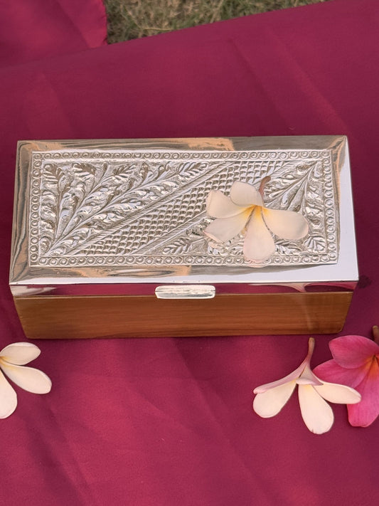 Silver Plated Dry Fruit Box With Wooden  Base -Small