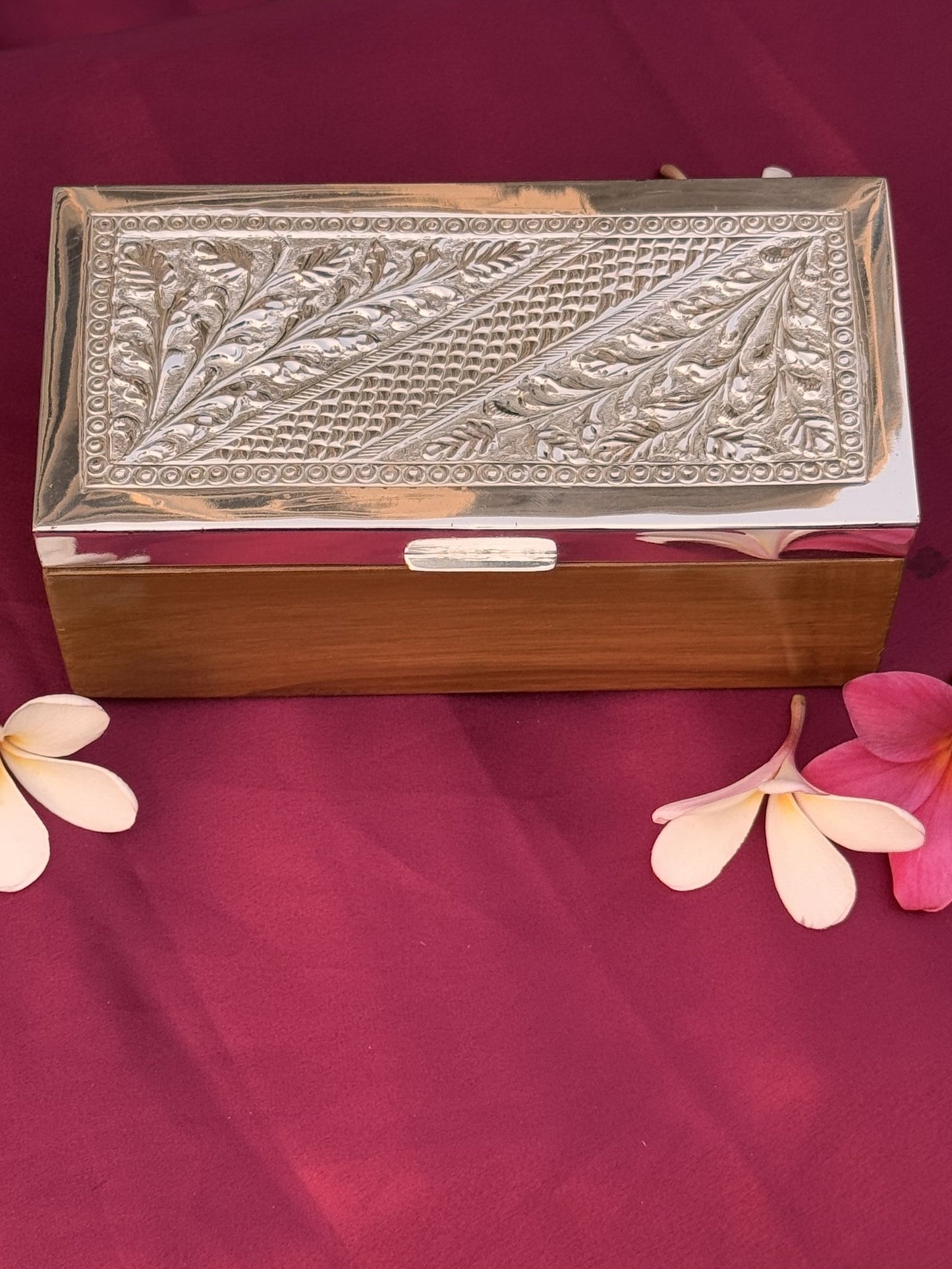 Silver Plated Dry Fruit Box With Wooden  Base -Small