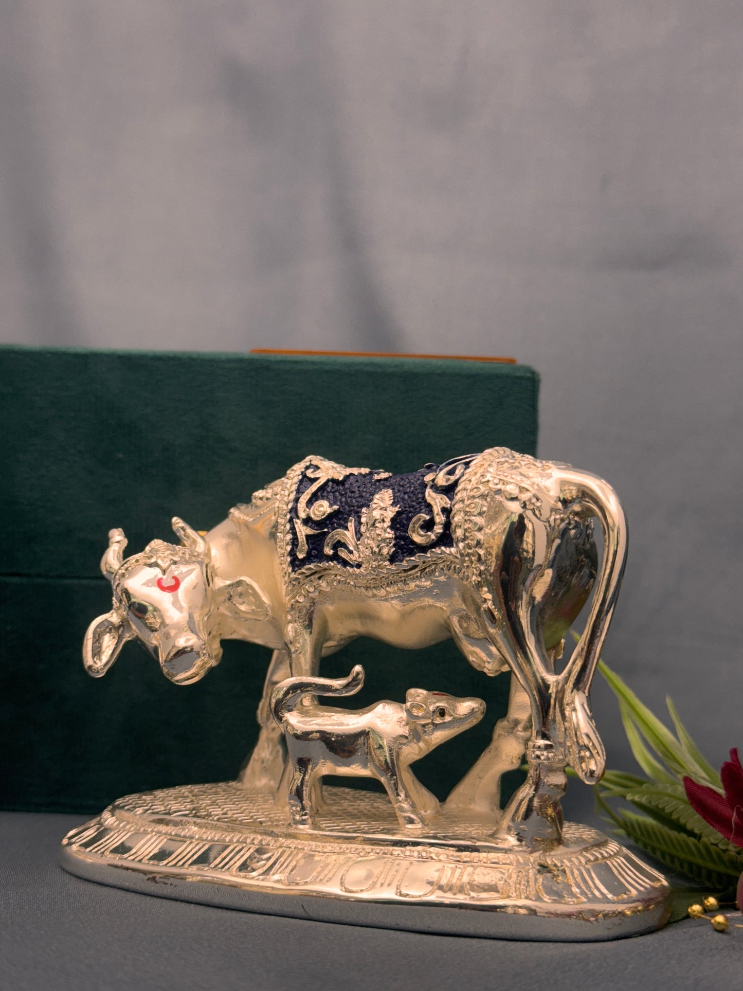 Silver Plated Antique Enamel Finish Kamdhenu