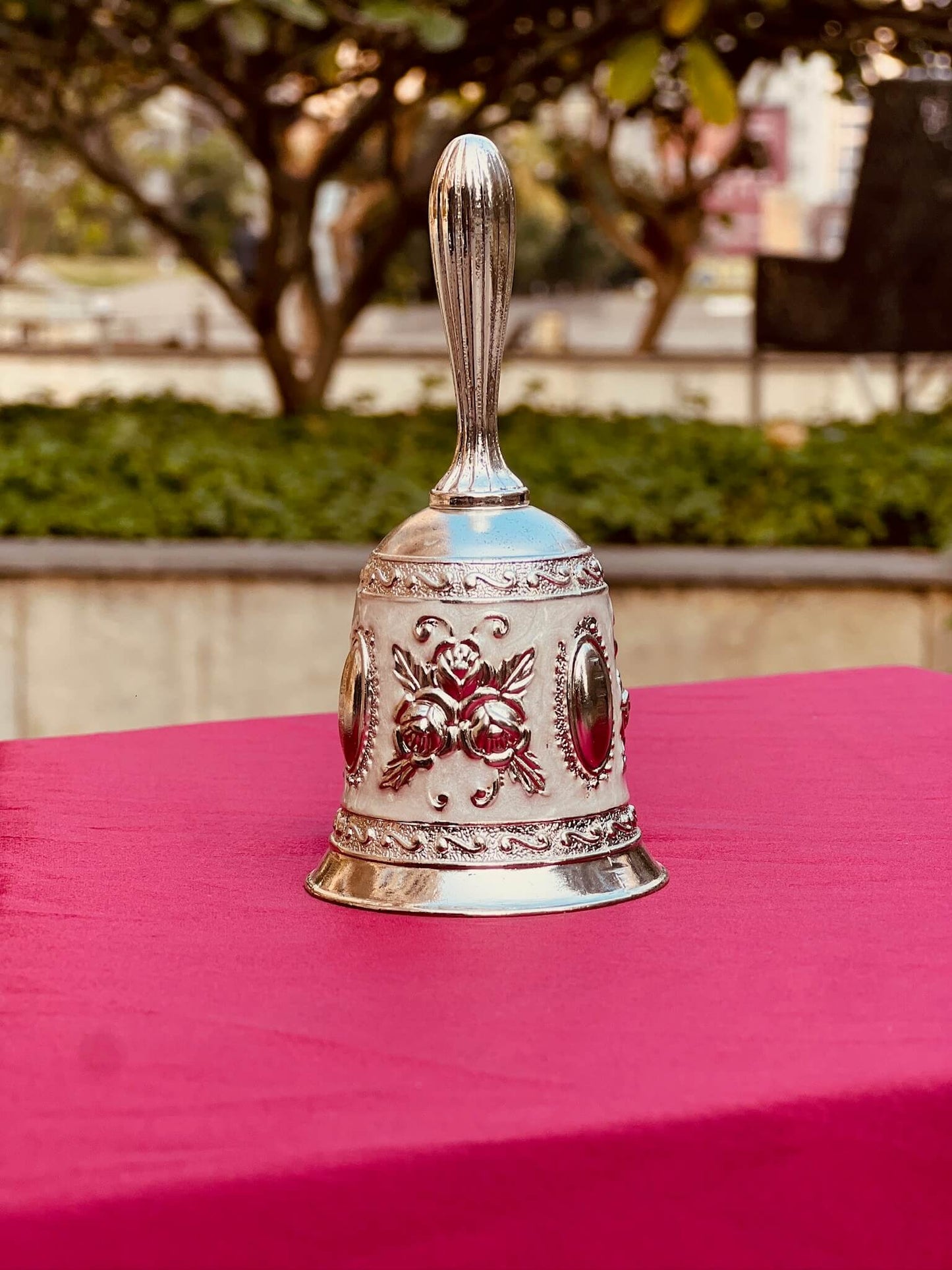 DESHANA Handcrafted Silver Plated Luxurious Pooja Thali with Aggarbati Stand, Katori, and Ghanti – A Complete Set for Divine Rituals