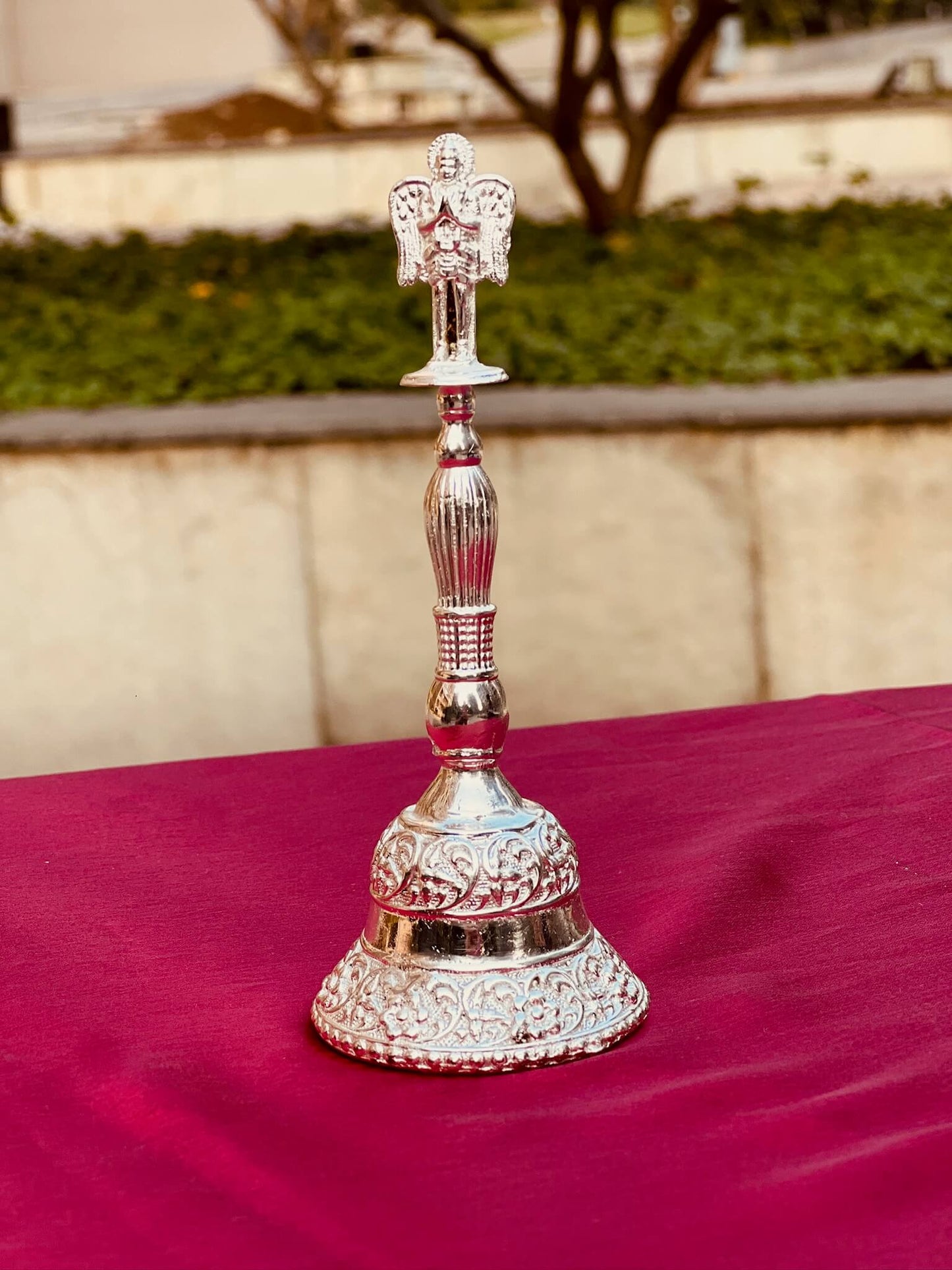 DESHANA Handcrafted Silver Plated Luxurious Pooja Thali with Kalash, Katori, and Ghanti – A Complete Set for Divine Rituals