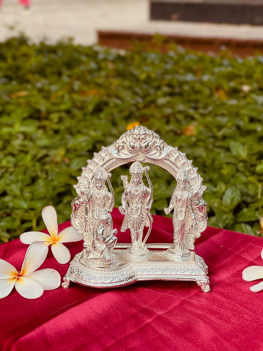 DESHANA Handcrafted Silver Plated Antique Ram Darbar Statue – A Divine Symbol of Devotion and Strength-Small Size