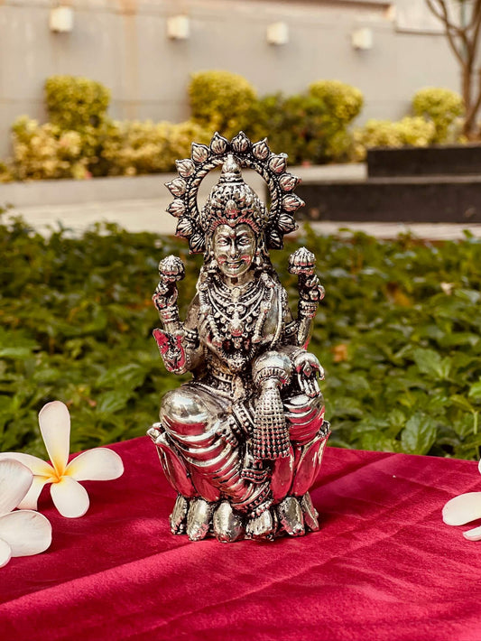 DESHANA Silver Plated Maa Laxmi Statue – A Divine Symbol of Wealth and Prosperity-Small Size