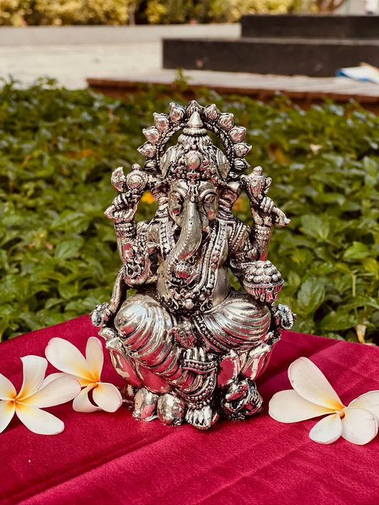 Silver Plated Antique Resin-Based Lord Ganesha – A Timeless Symbol of Prosperity and Blessings