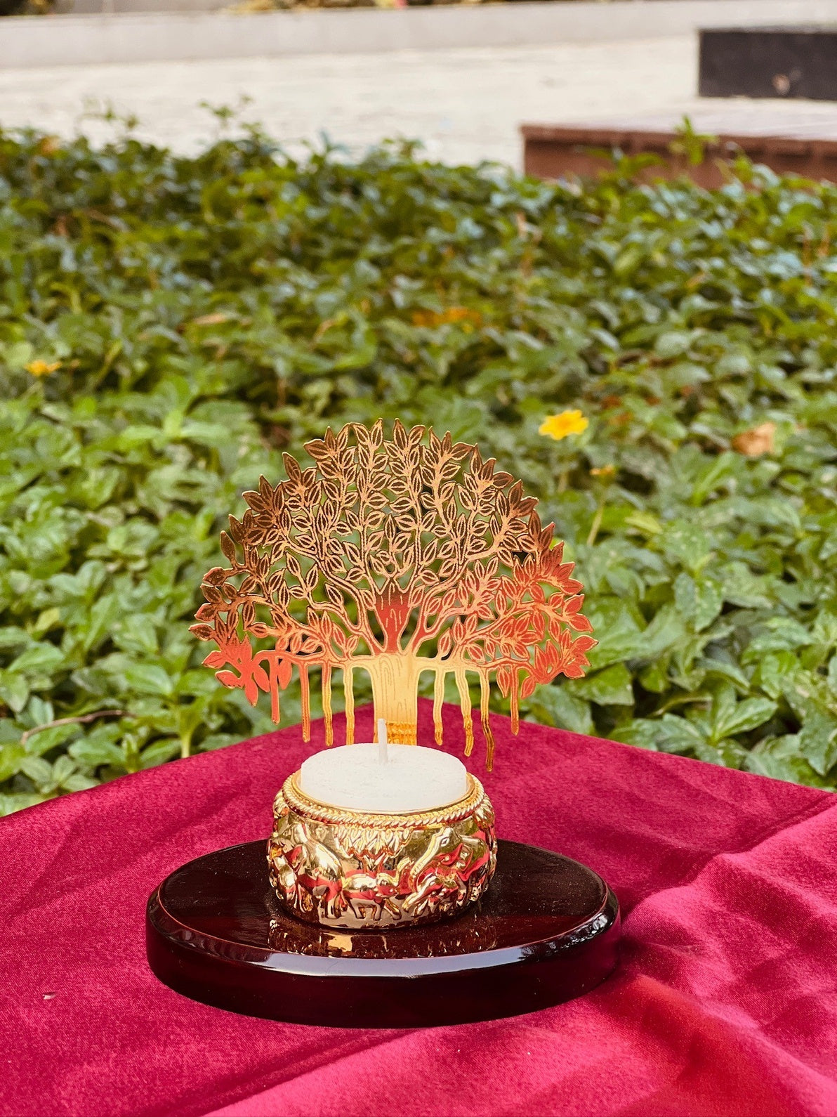 DESHANA Gold Plated Candle Stand with Golden Tree – A Luxurious Blend of Elegance and Light