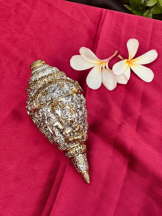 Luxurious Silver & Gold  Plated Shankh- Lord Ganesha