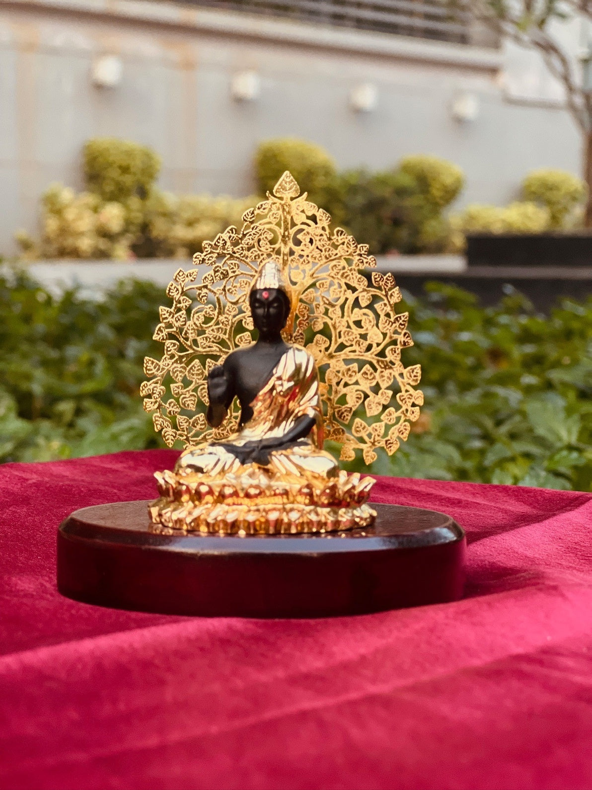 DESHANA Stylish Gold Plated Lord Buddha with Wooden Base – A Divine Symbol of Prosperity and Elegance