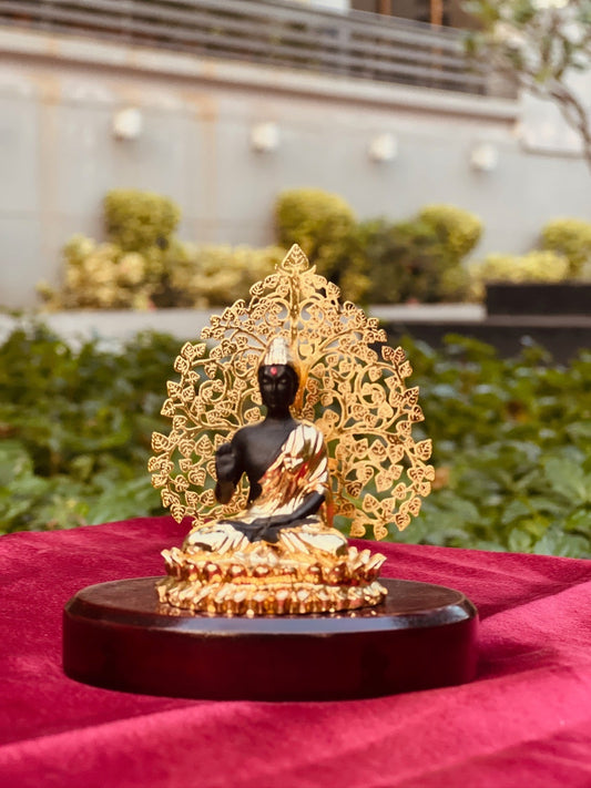 DESHANA Stylish Gold Plated Lord Buddha with Wooden Base – A Divine Symbol of Prosperity and Elegance