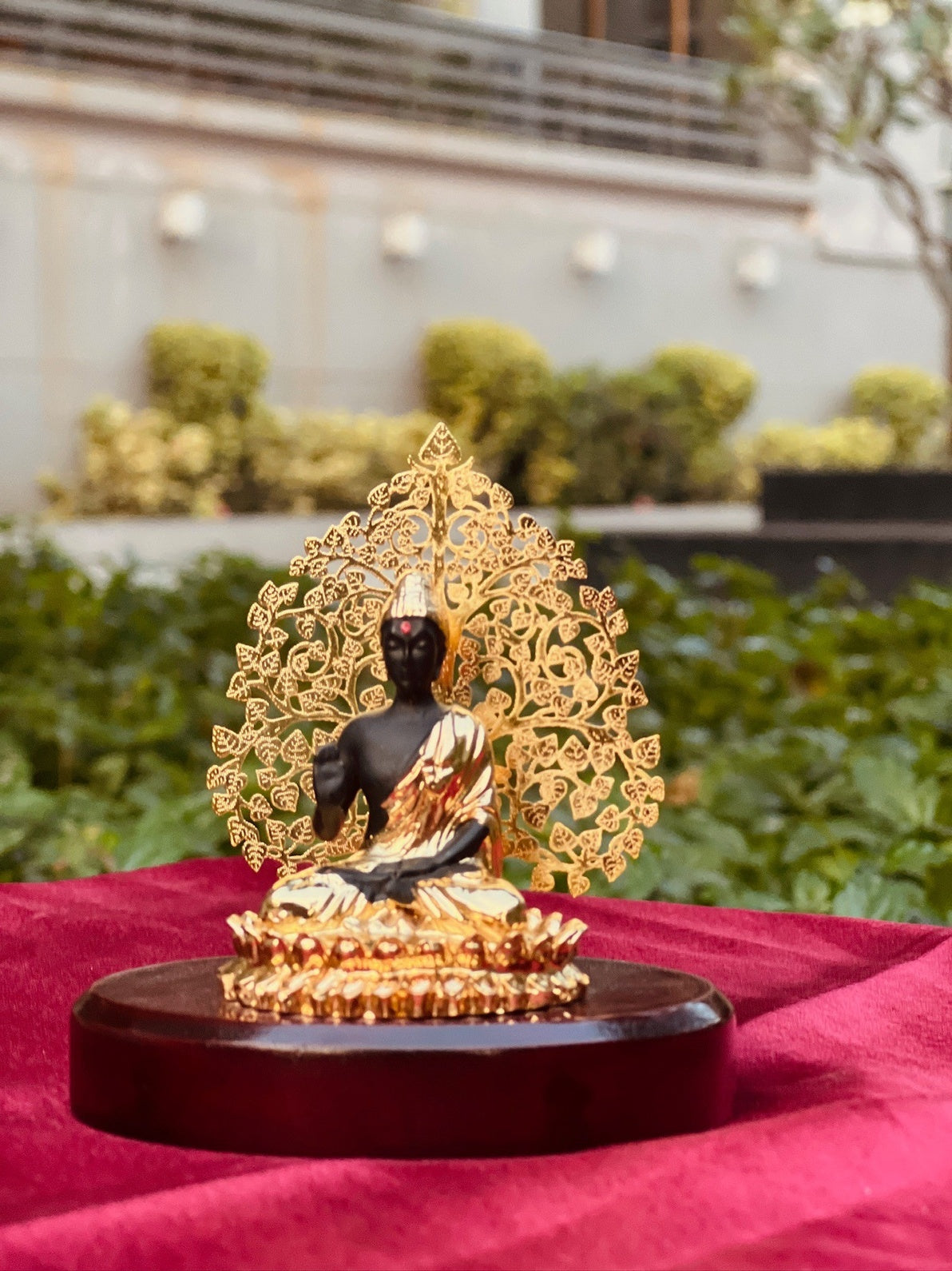 DESHANA Stylish Gold Plated Lord Buddha with Wooden Base – A Divine Symbol of Prosperity and Elegance